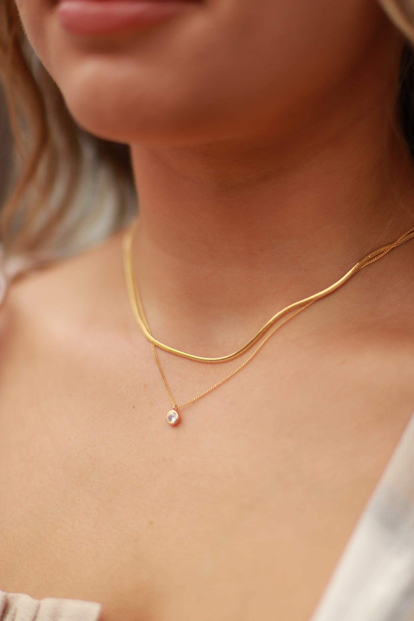 Double Chain Rhinestone Charm Necklace