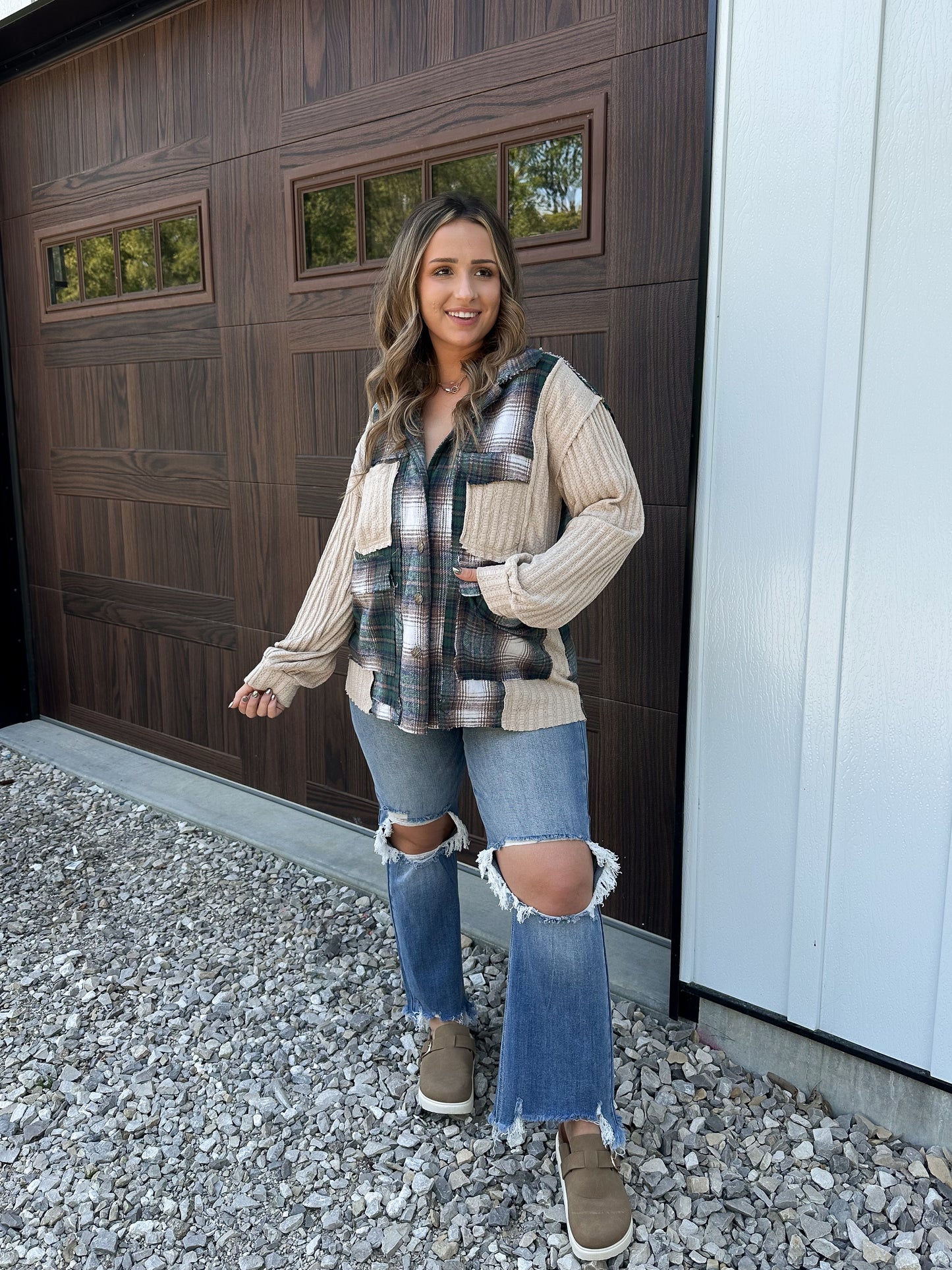 Ribbed Knit Mixed Media Flannel
