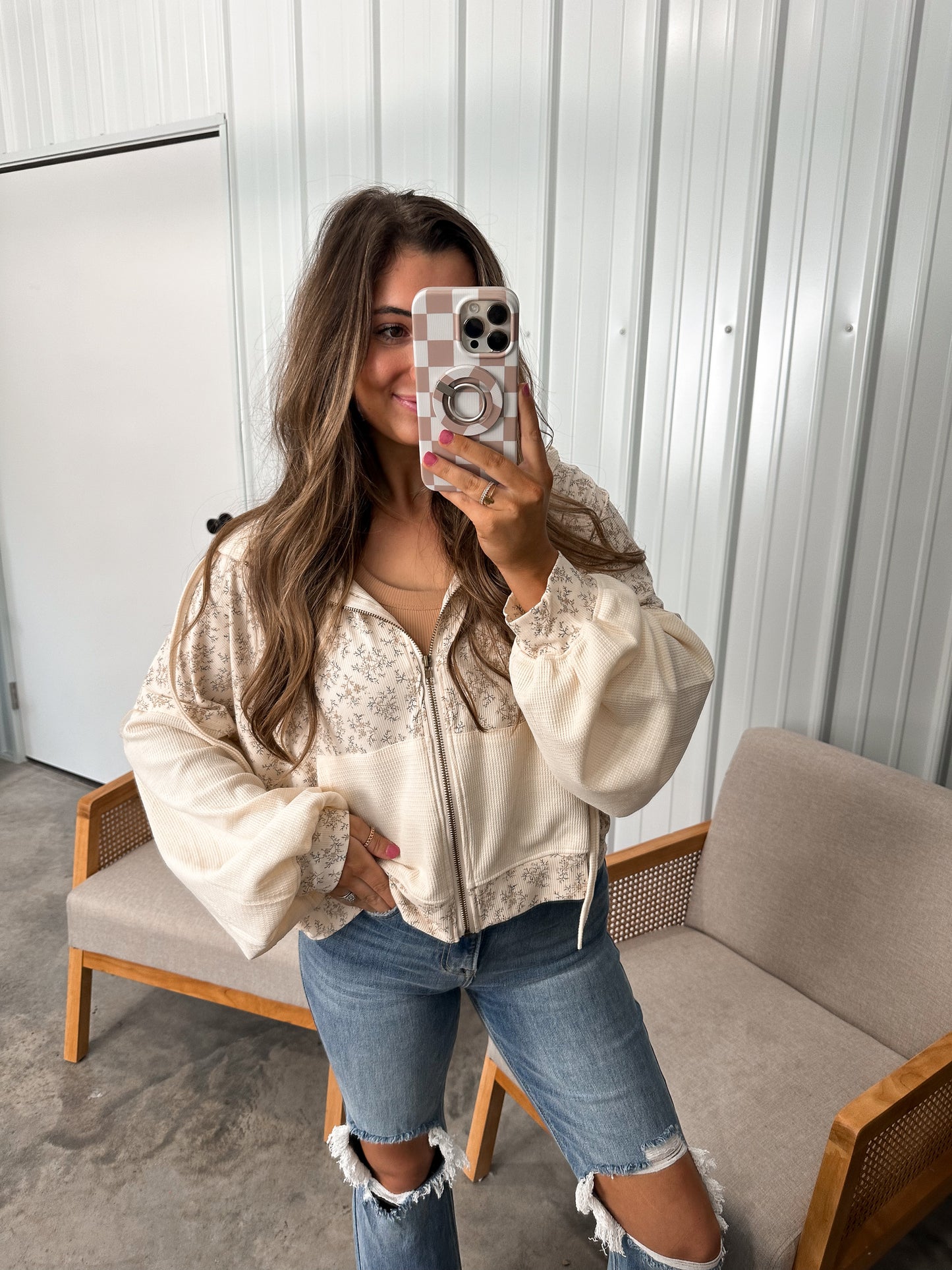 Vanilla Cream Ditsy Floral Zip Up *RESTOCKS!