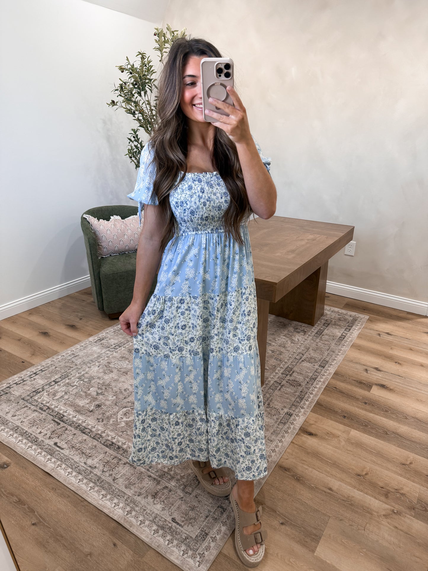 Blushing Breeze Maxi Dress -light blue multi