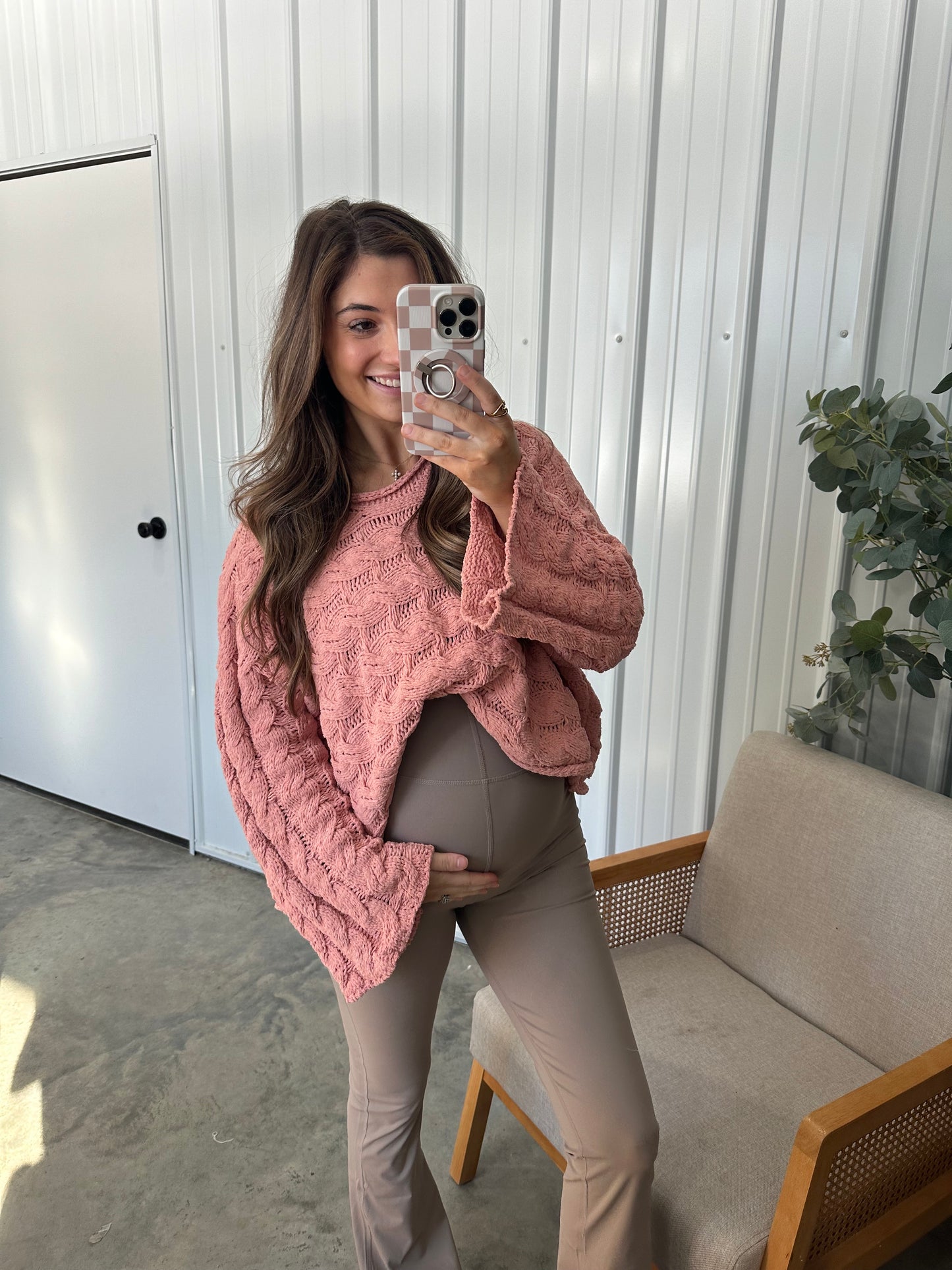 Twisted Cable Sweater- dusty rose