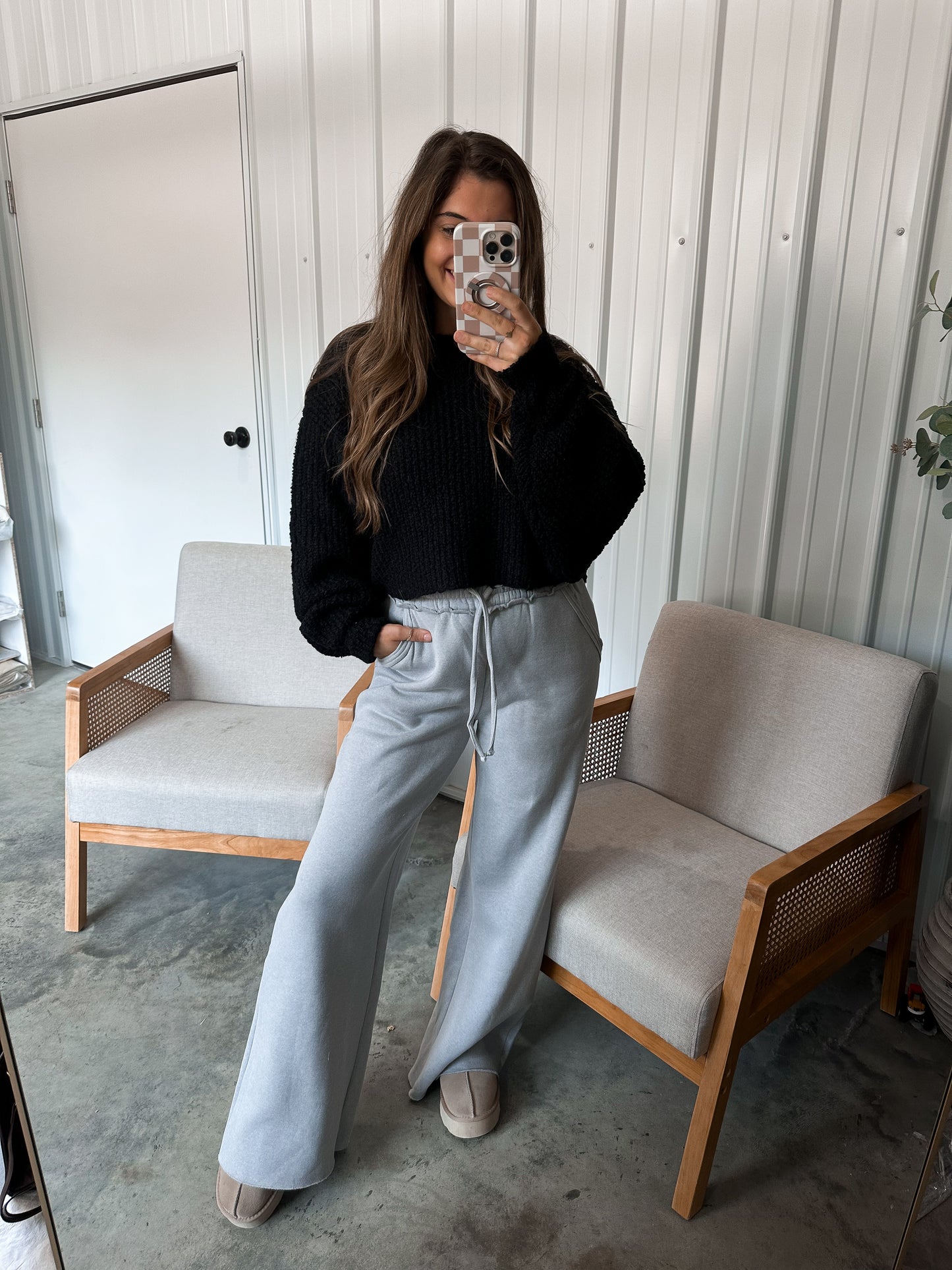 Elsa Exposed Seam Wide Leg Pants - stone gray
