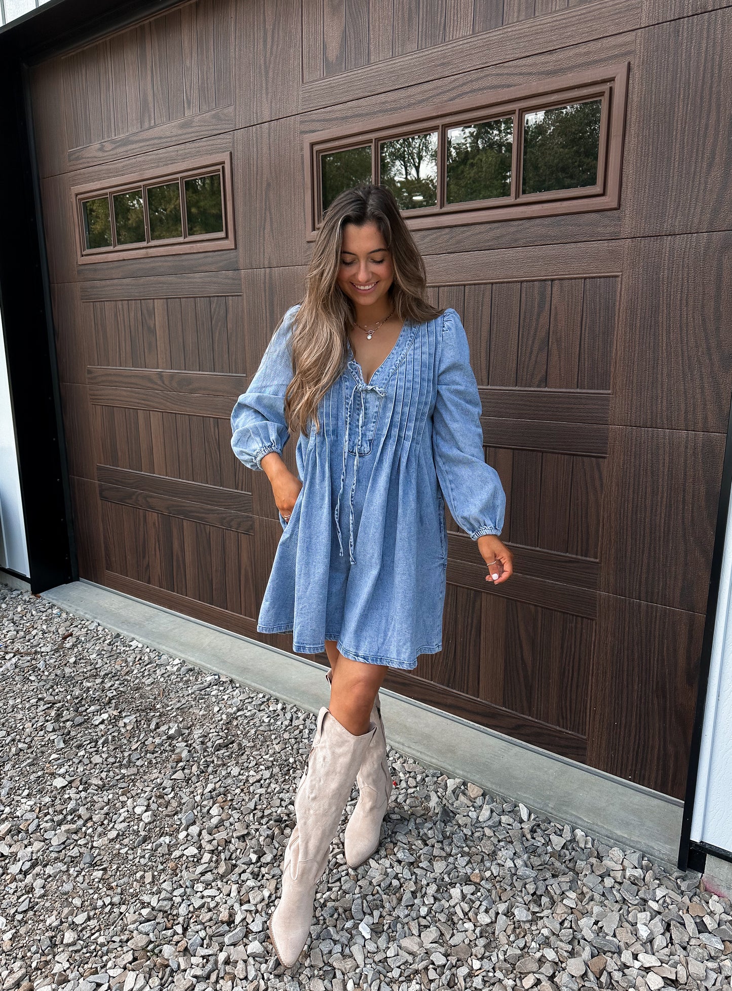 Carrie Front Tie Denim Romper Dress