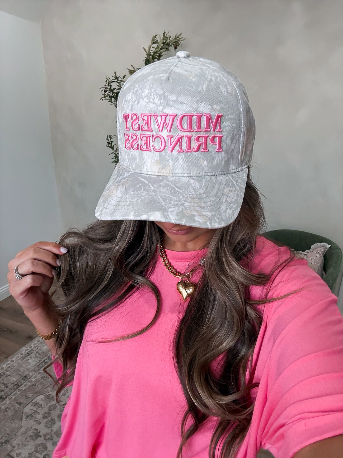 Midwest Princess Embroidered Trucker Hat- camo/pink