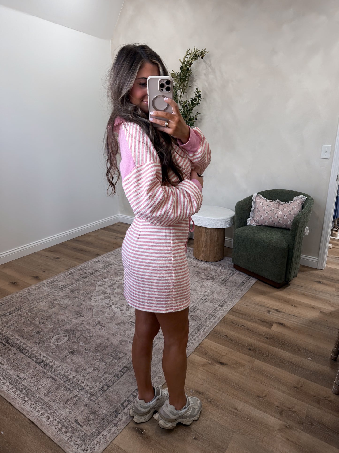 blush Horizon Striped Skirt Set - pink