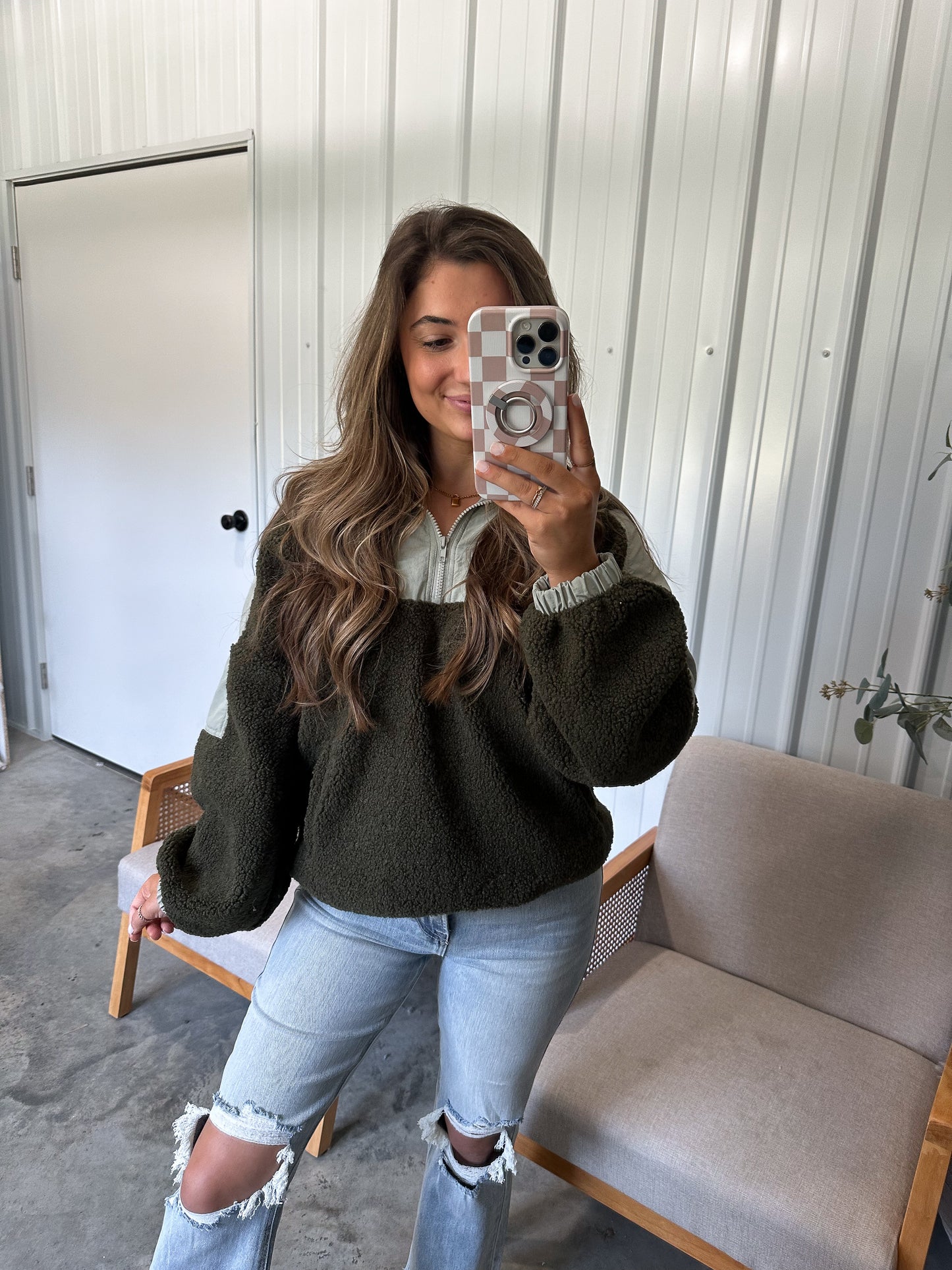 Cassidy Color Block Half-zip Sherpa Pullover