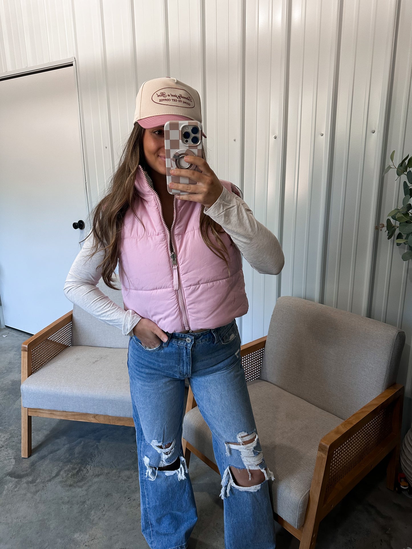 Zoe Reversible Puffer Vest- Floral/BabyPink