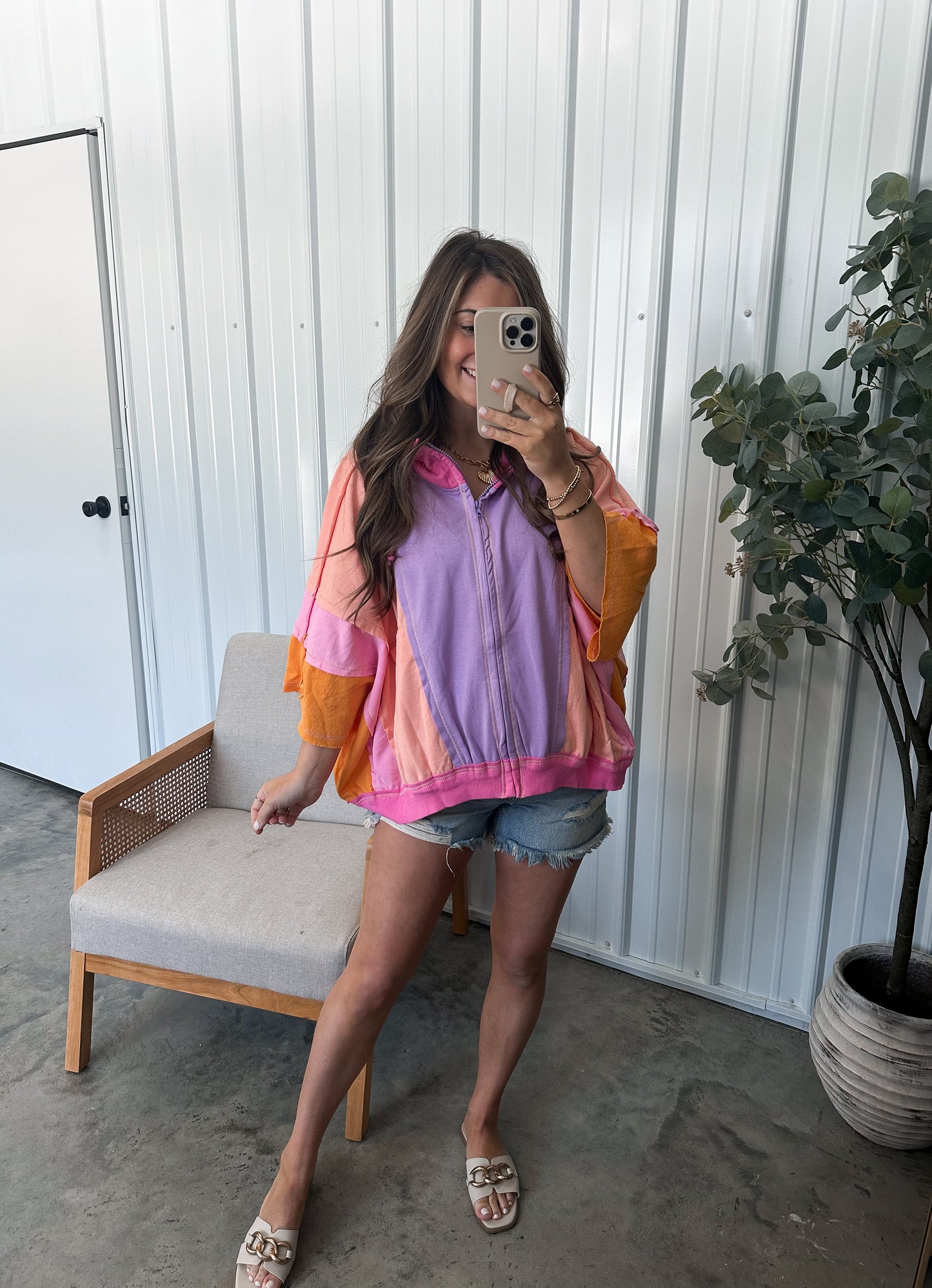 Sherbet Quarter Sleeve Zip Up