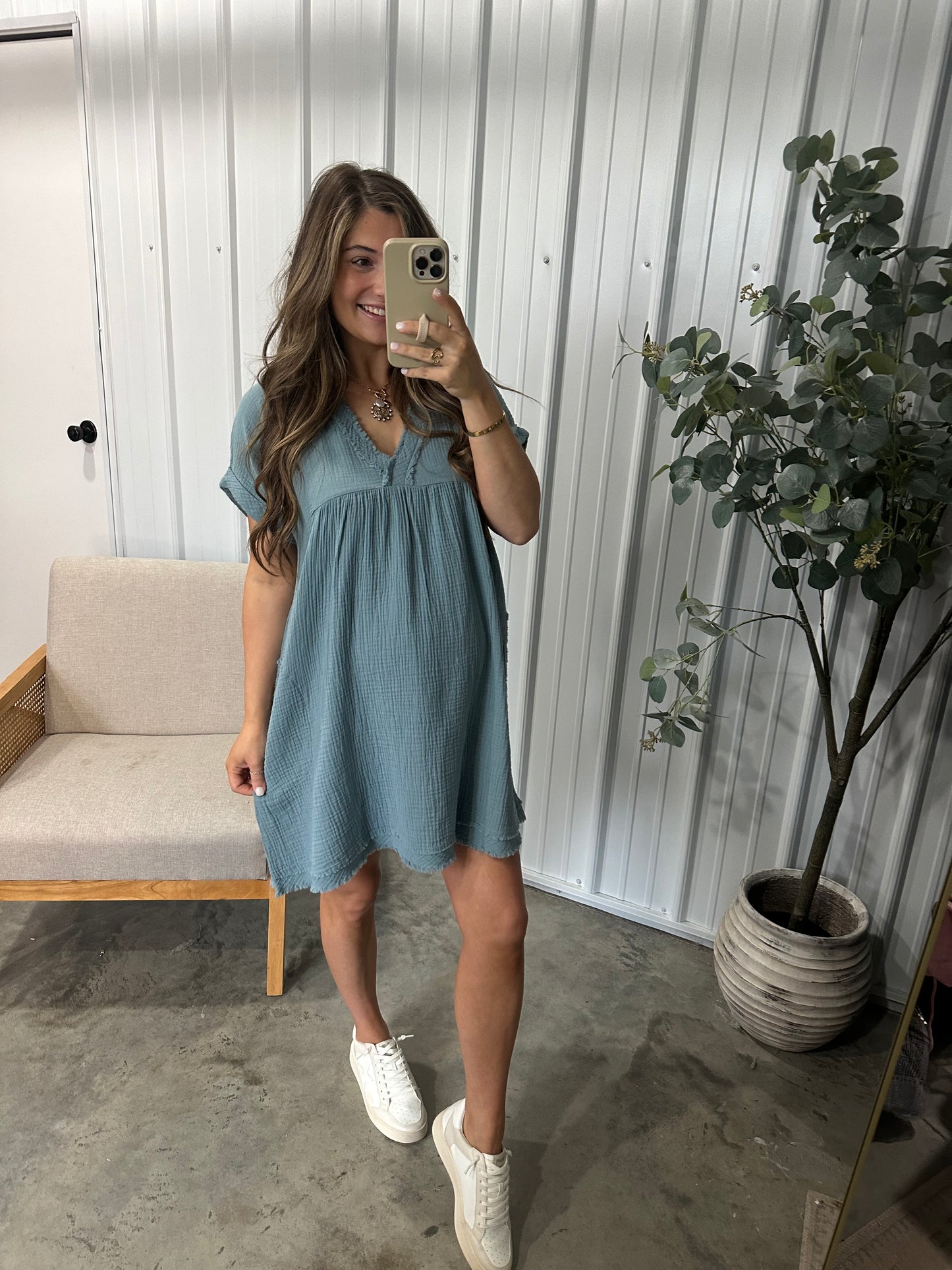 Kreely Gauze Dress- Dusty Blue