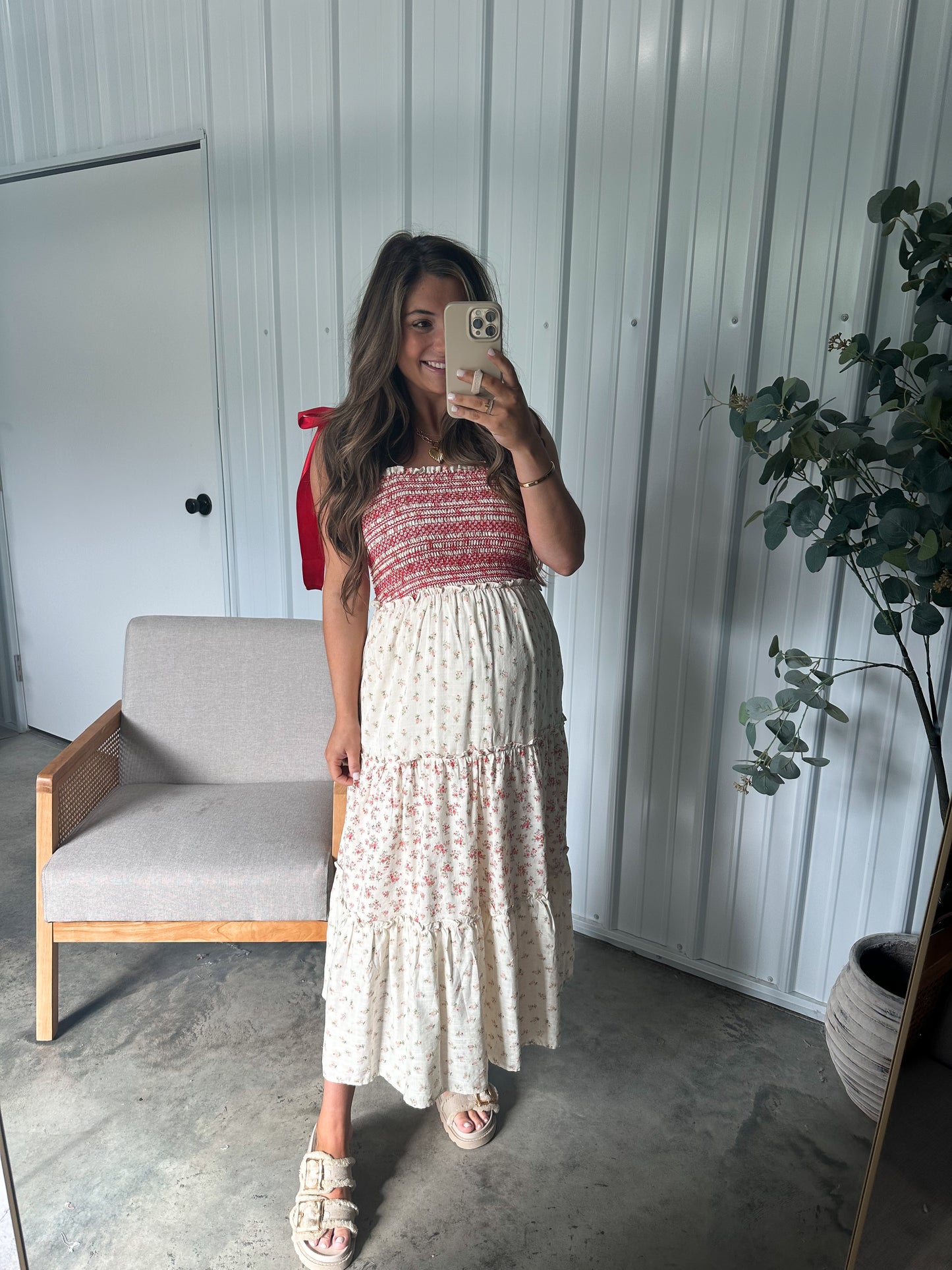 Strawberry Patch Midi Dress- Red Combo