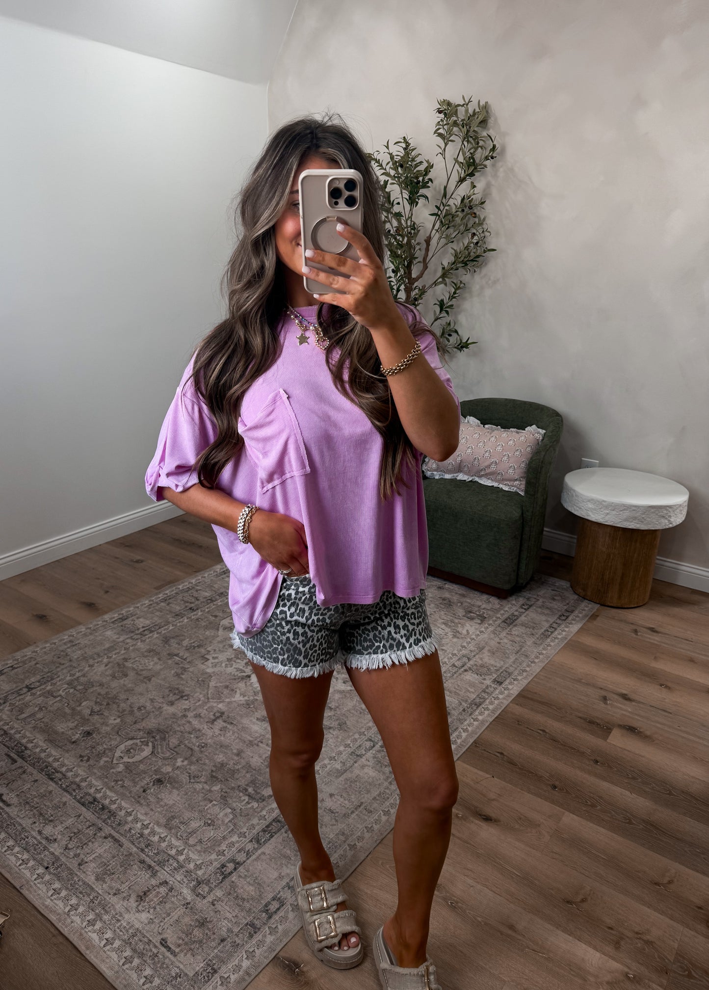 Mineral Washed Droopy Pocket Tee - mauve