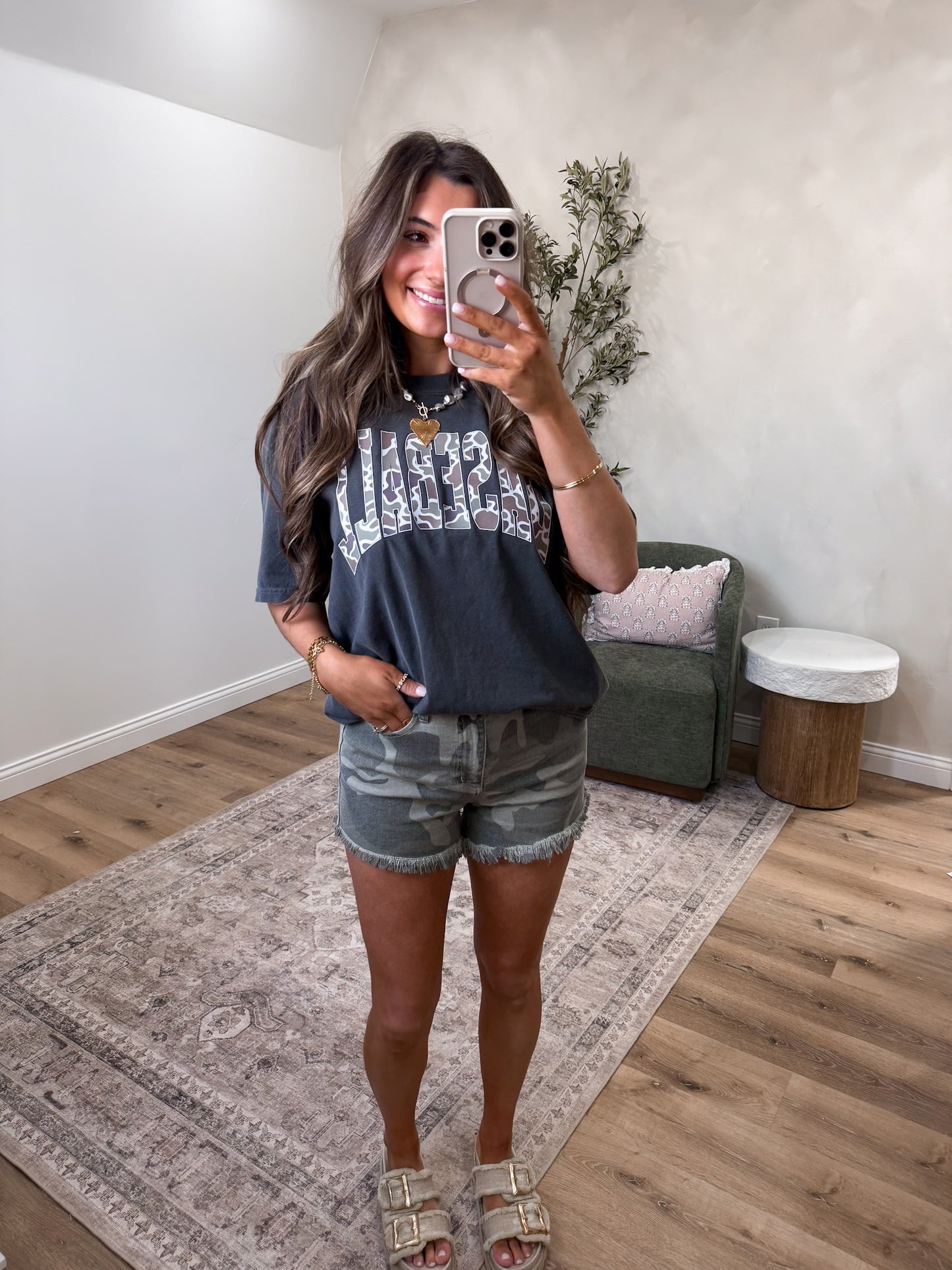 Sawyer High Rise Camo Denim Shorts - camo *restock*