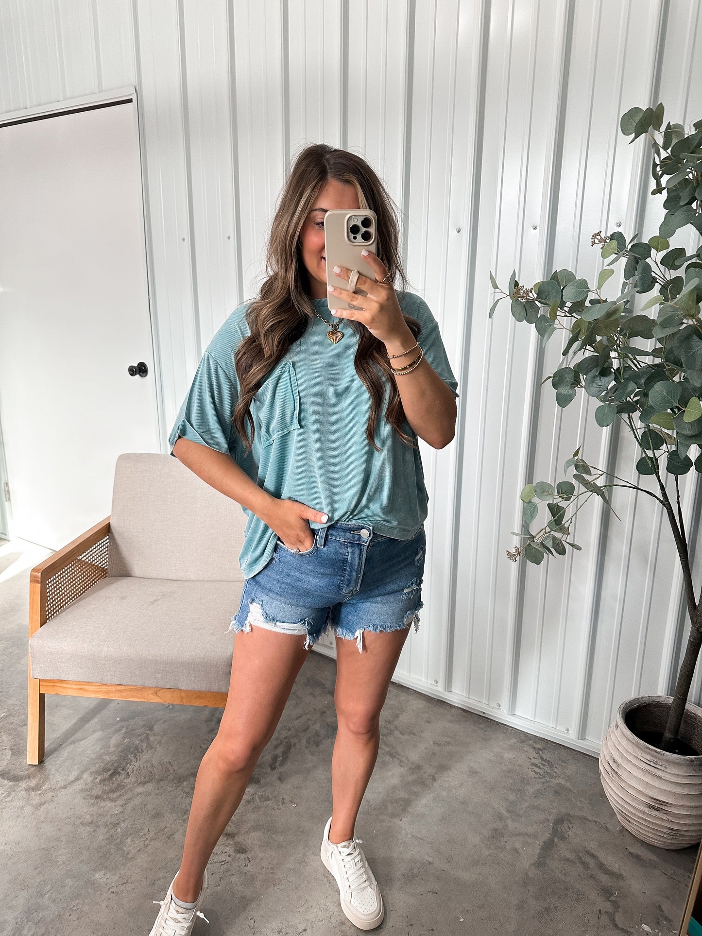 Tummy Control Denim Shorts- Medium Wash