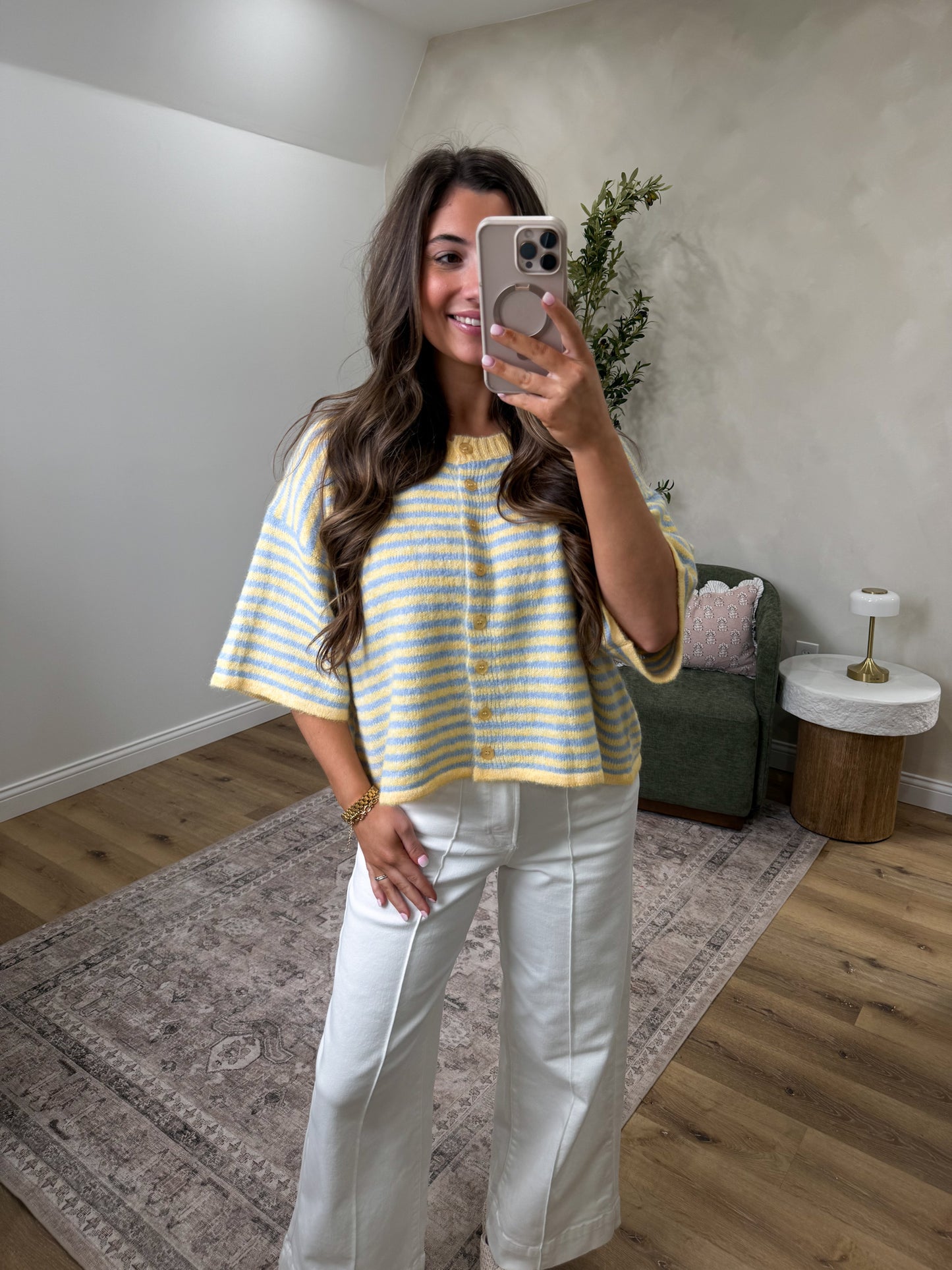 Cozy Moments Striped Knit Cardigan - yellow/blue