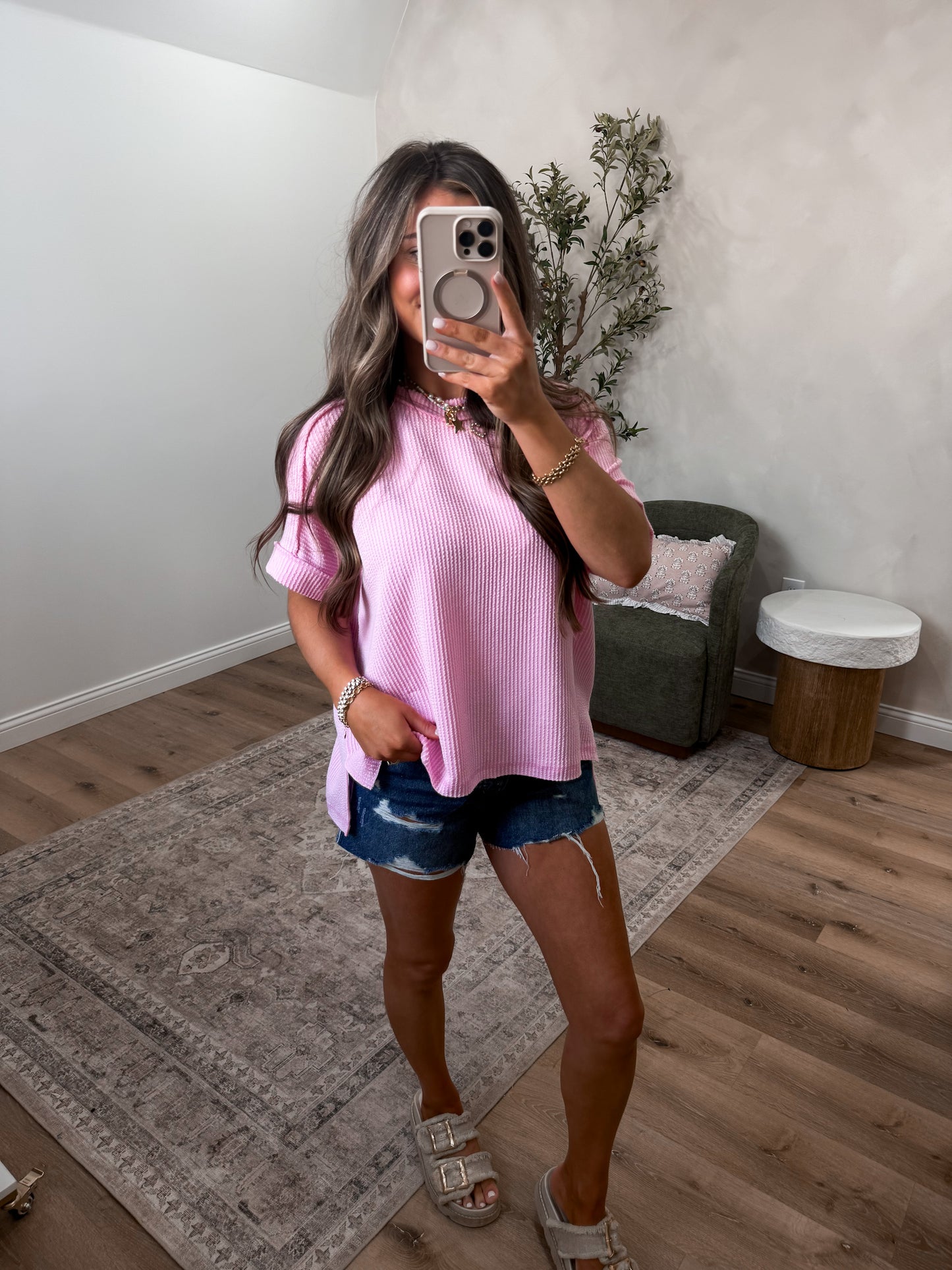 Comfort stretch Ribbed Tee - pink