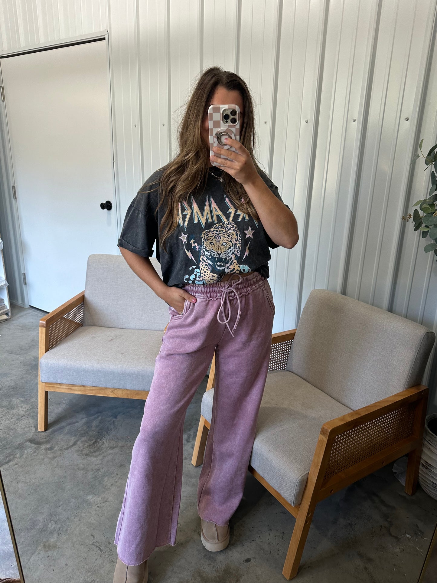 Acid Wash Fleece Lounge pants - Light Rose