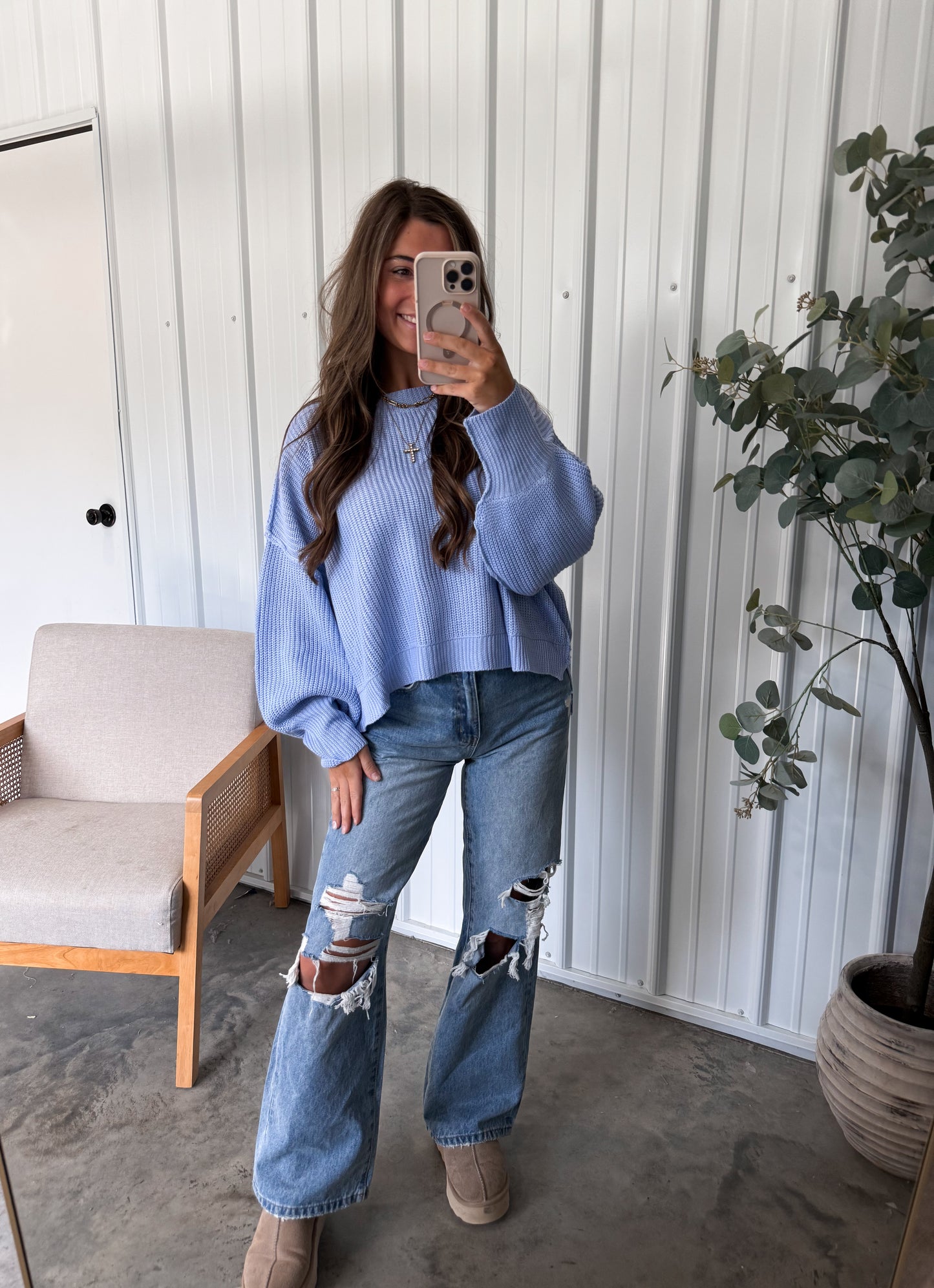 Mallory Mock-Neck Pullover- light blue