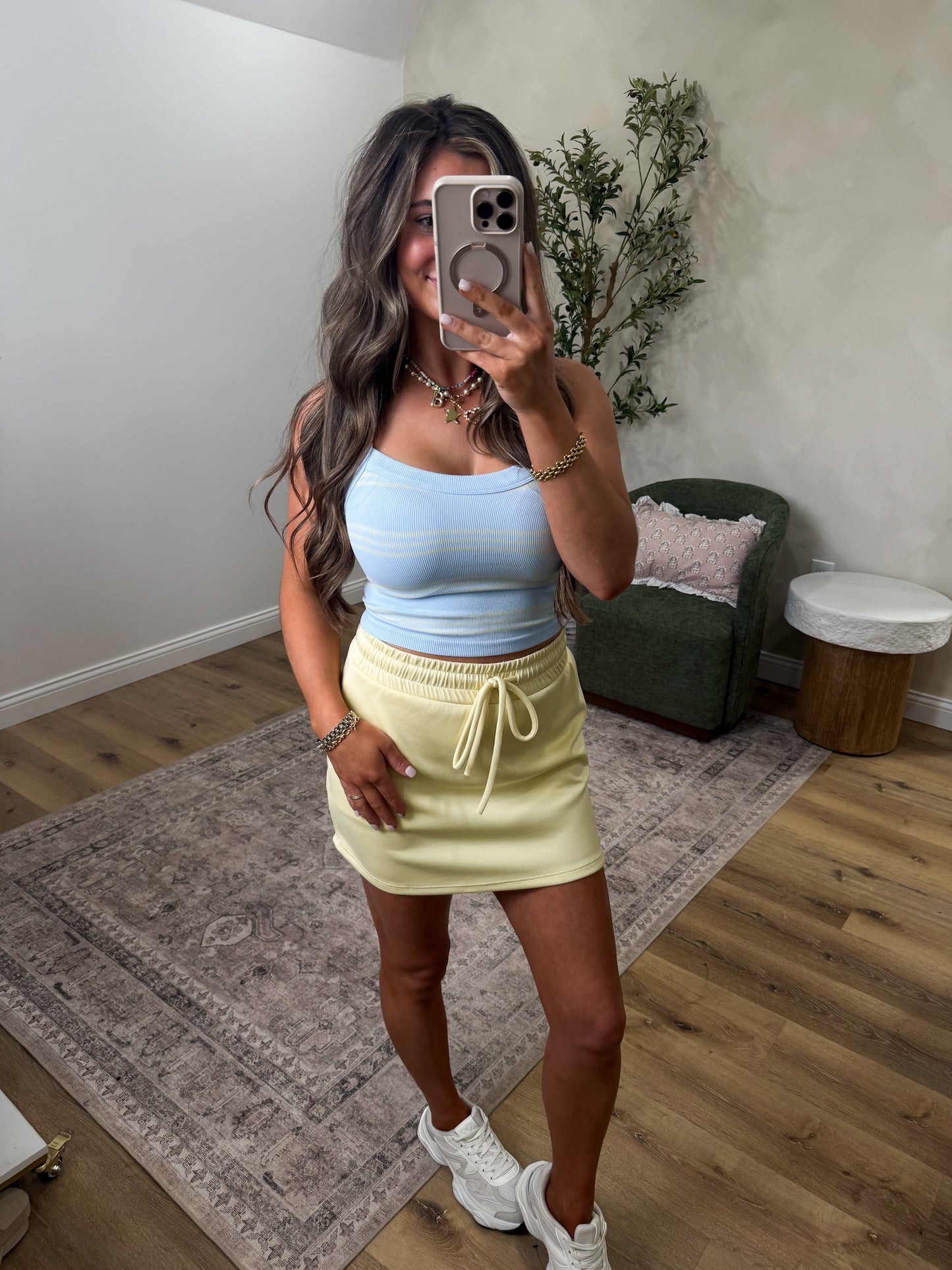 Sunkissed Striped Ribbed Tank - powder blue cream