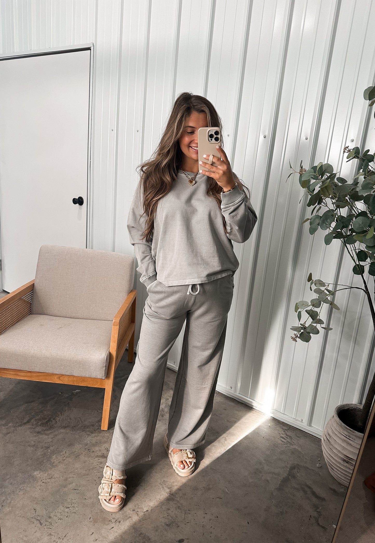 Washed French Terry Lounge Set- Sleet