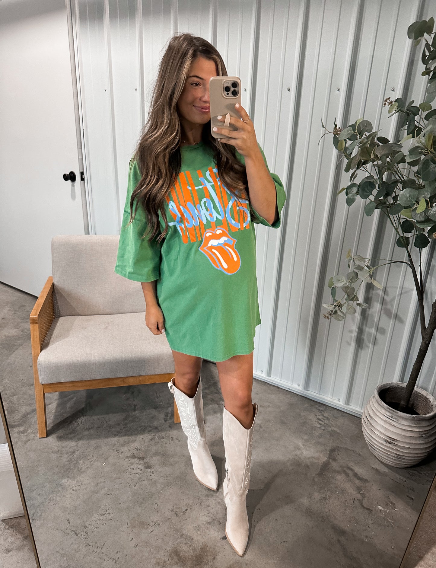 Licensed Rolling Stones Graphic T-shirt Dress - Green