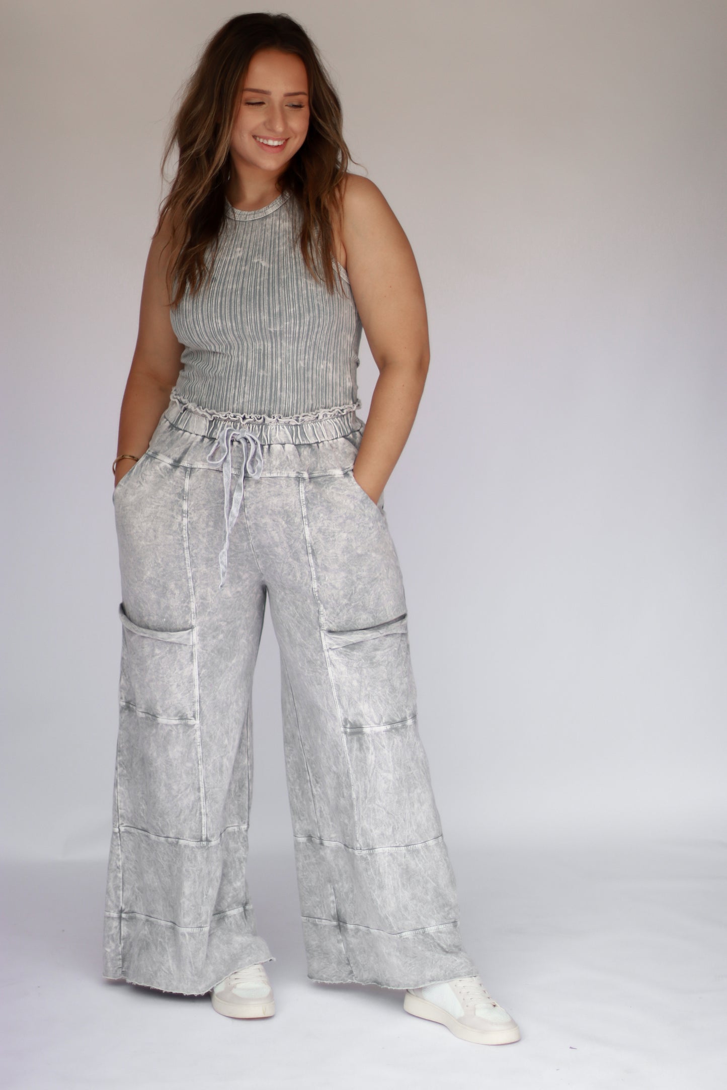 Mineral Wash Wide Leg Pant Set