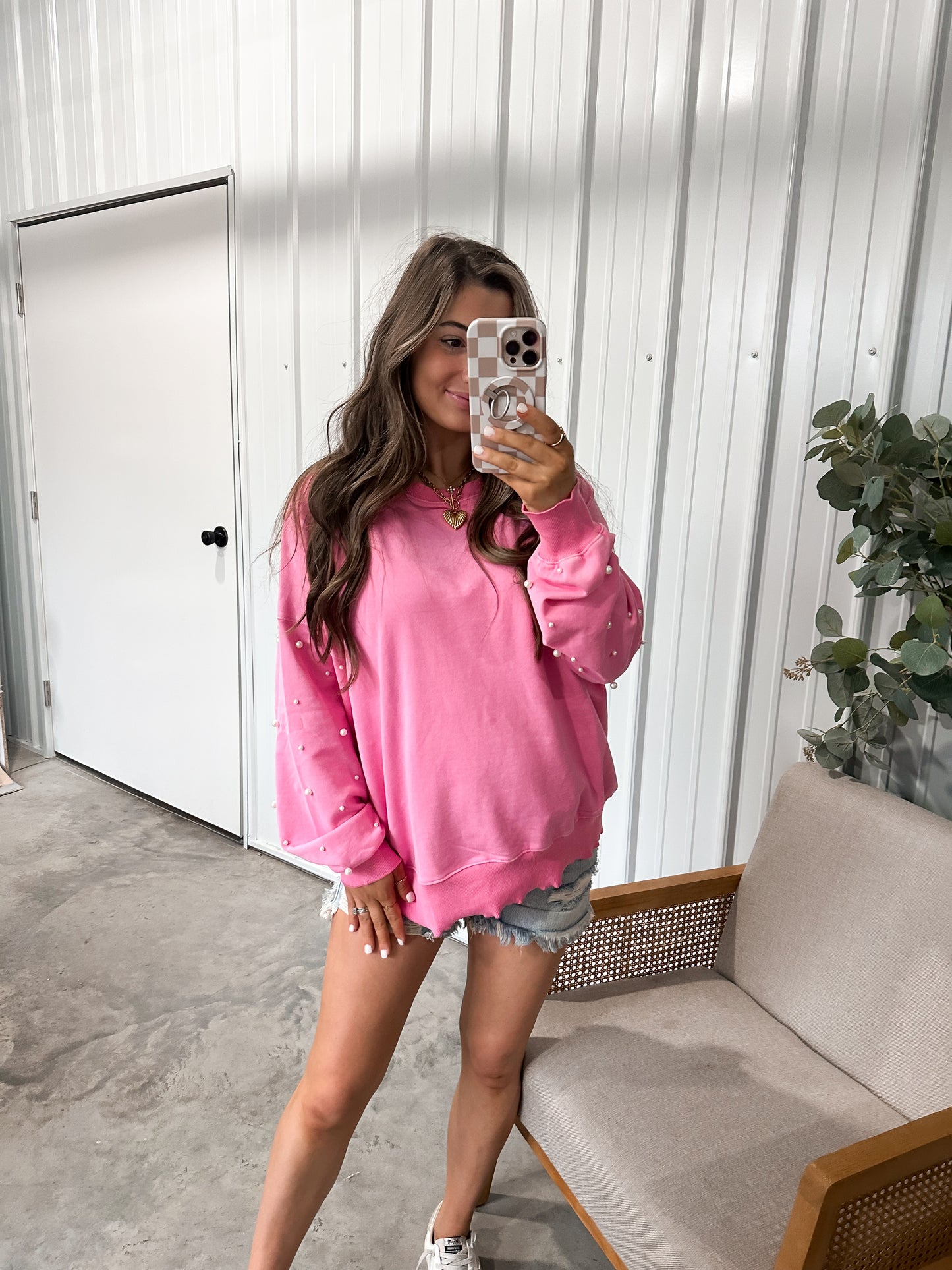 Pearl Embellished Pullover - Fuchsia