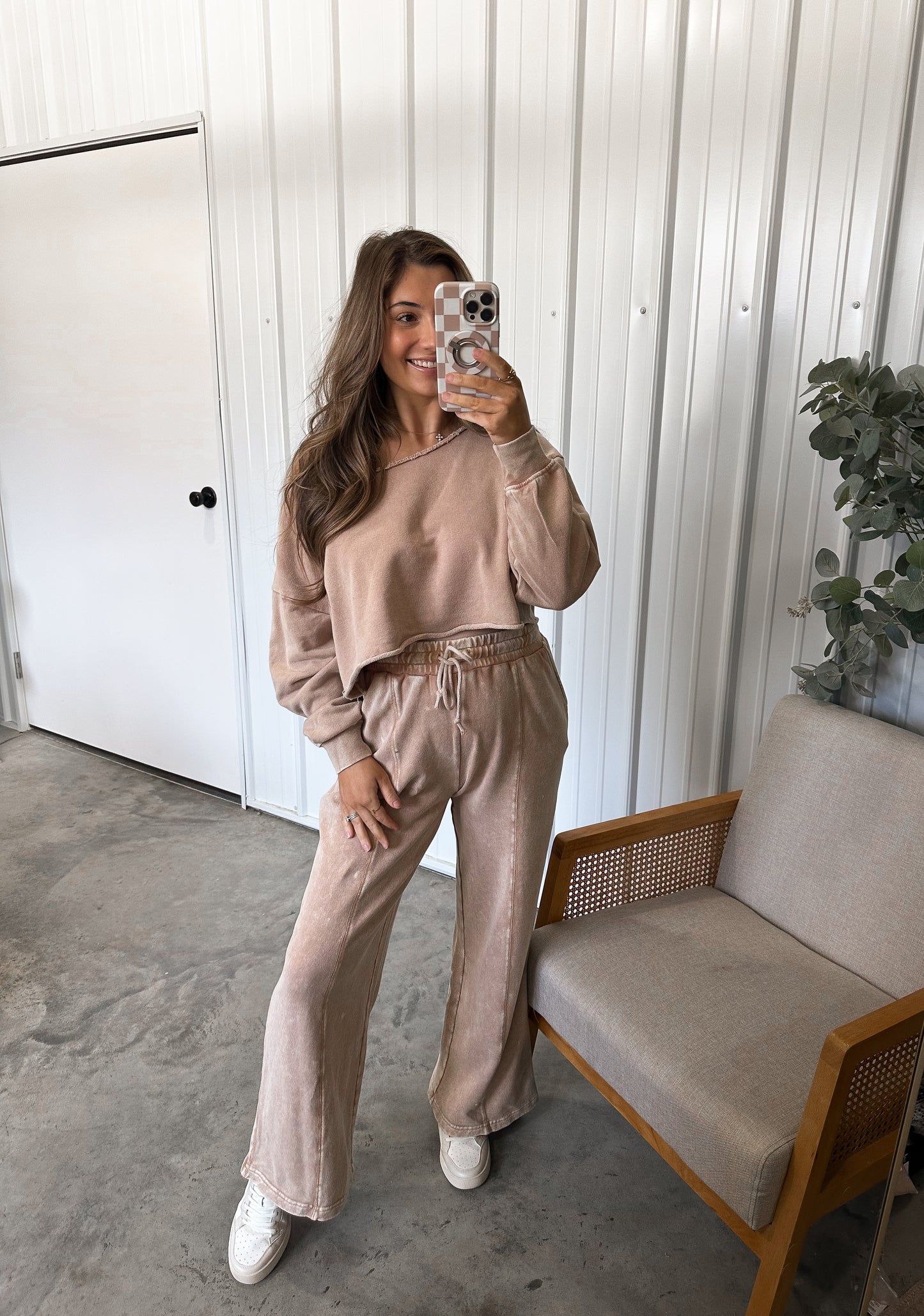 Off the shoulder Two-Piece Set- Dark Taupe