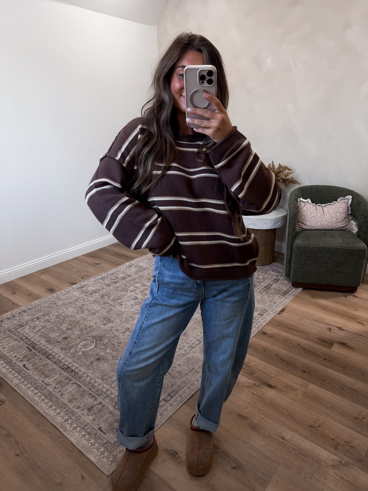 Orchard Morning Striped Knit Pullover -brown multi
