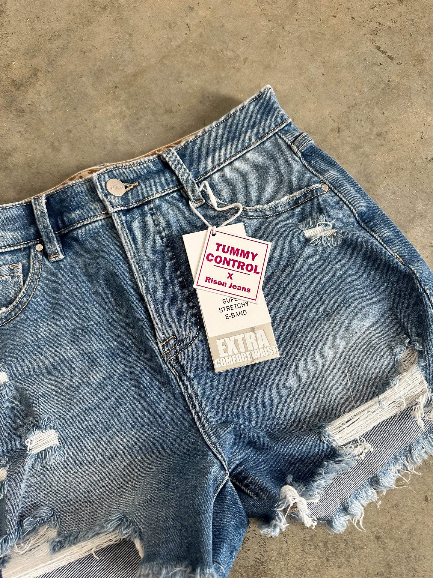 Tummy Control Denim Shorts- Medium Wash