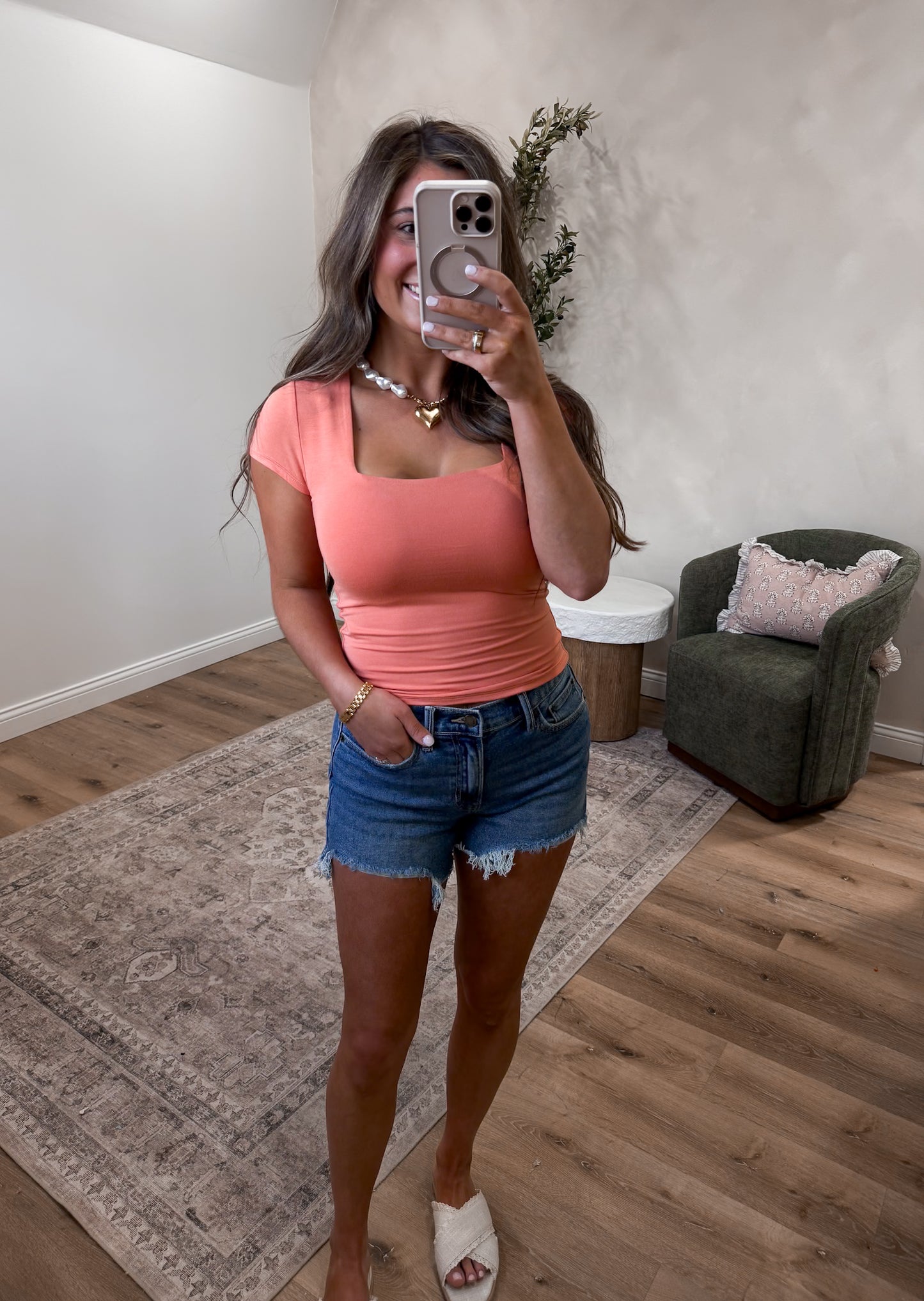 Gentle Ease Square Neck Tee - orange smoothie