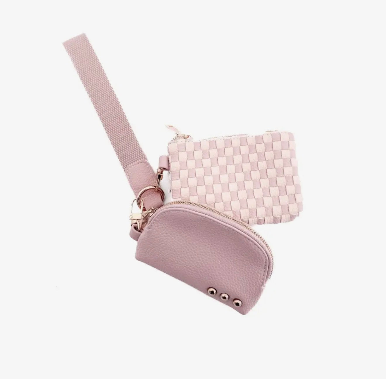 Wonderlust Woven Dual Pouch Wristlet - blush checkered