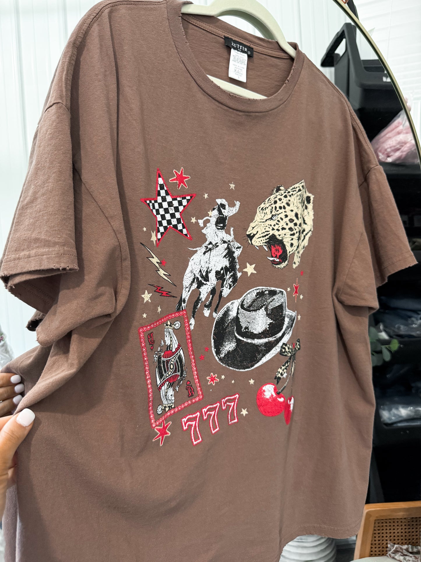 Retro Western Collage Graphic Tee- brown
