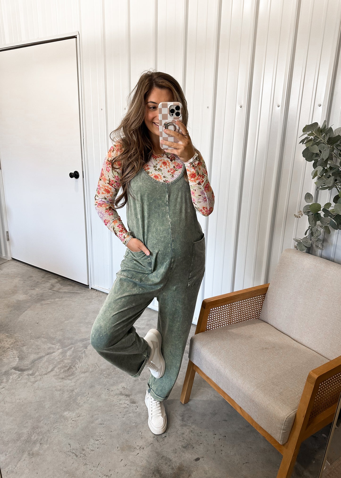 Staple mineral wash jumpsuit - Ash Jade