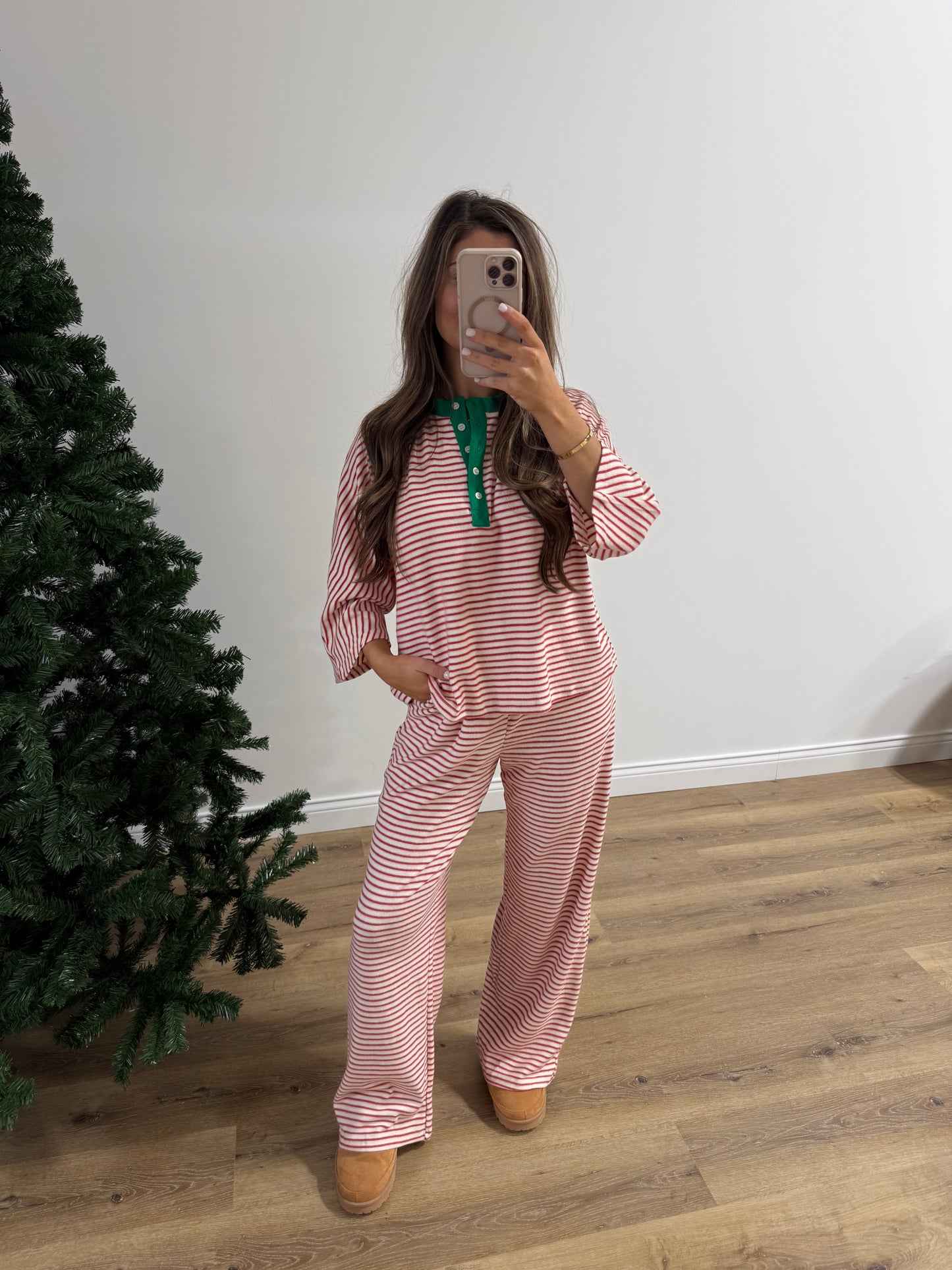 Stripe Brushed Knit Set- Cream/Red