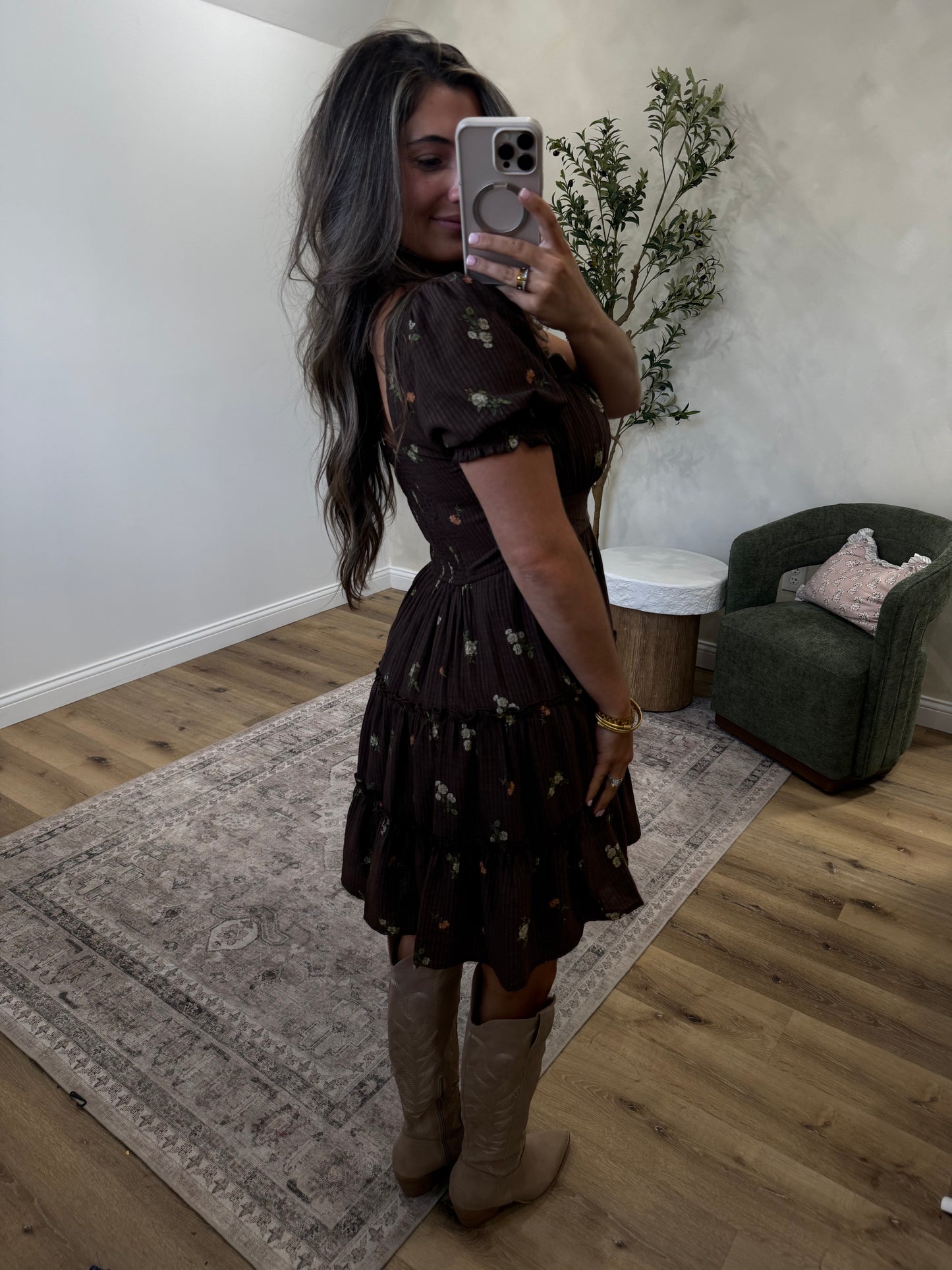 Saddle Creek Floral Mini Dress - brown multi