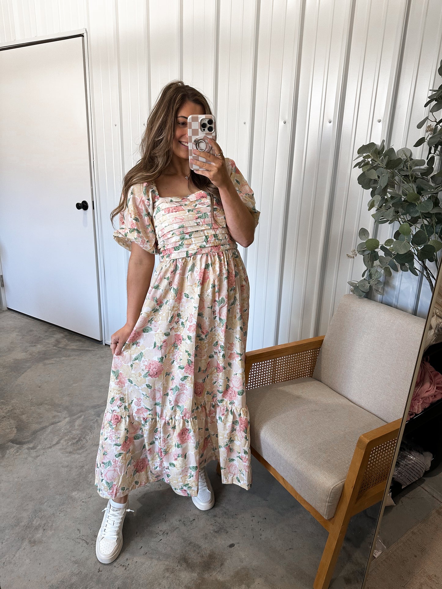 Pleated Bodice Floral Dress