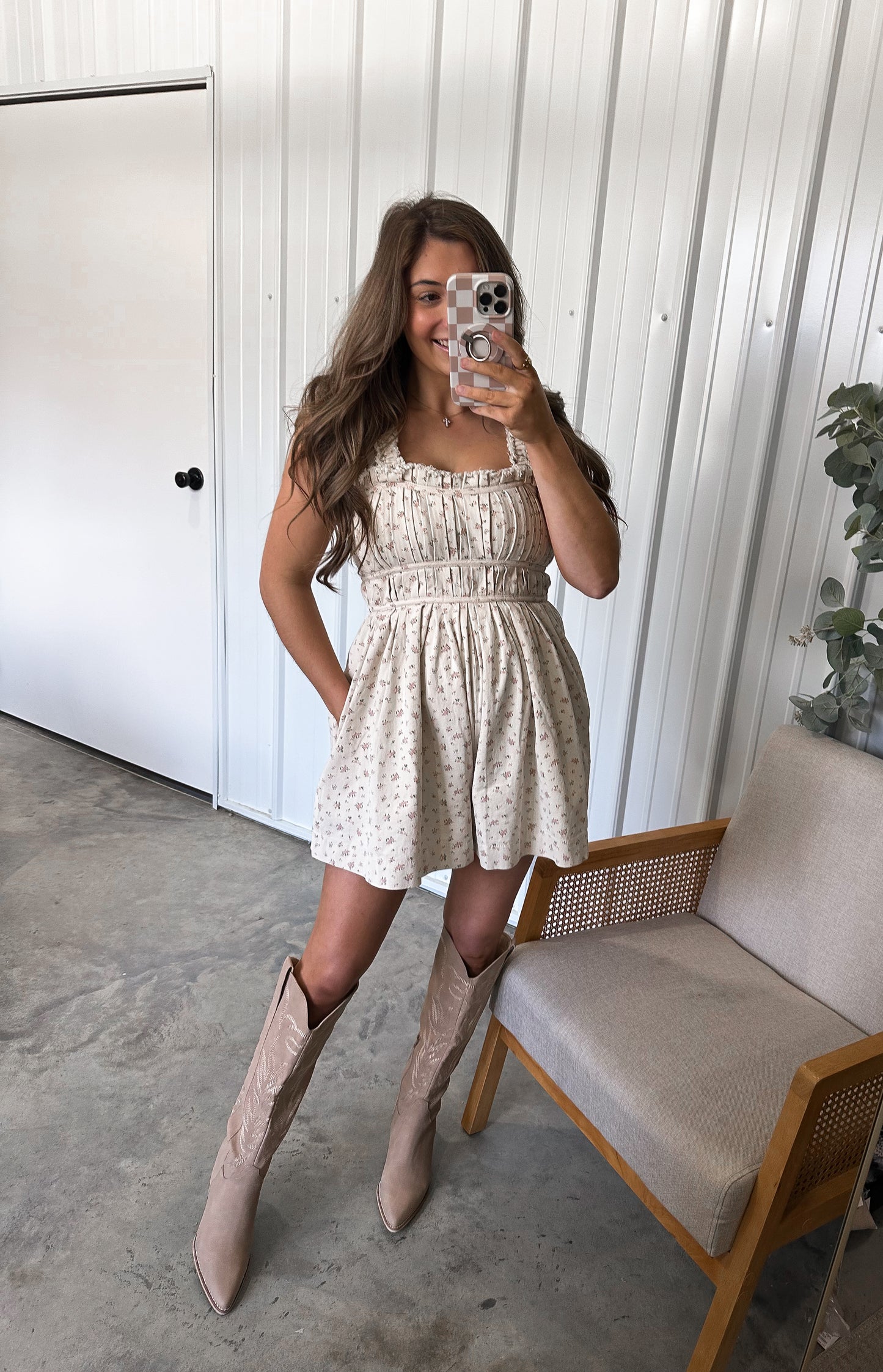 Ditsy Floral Printed Denim Romper