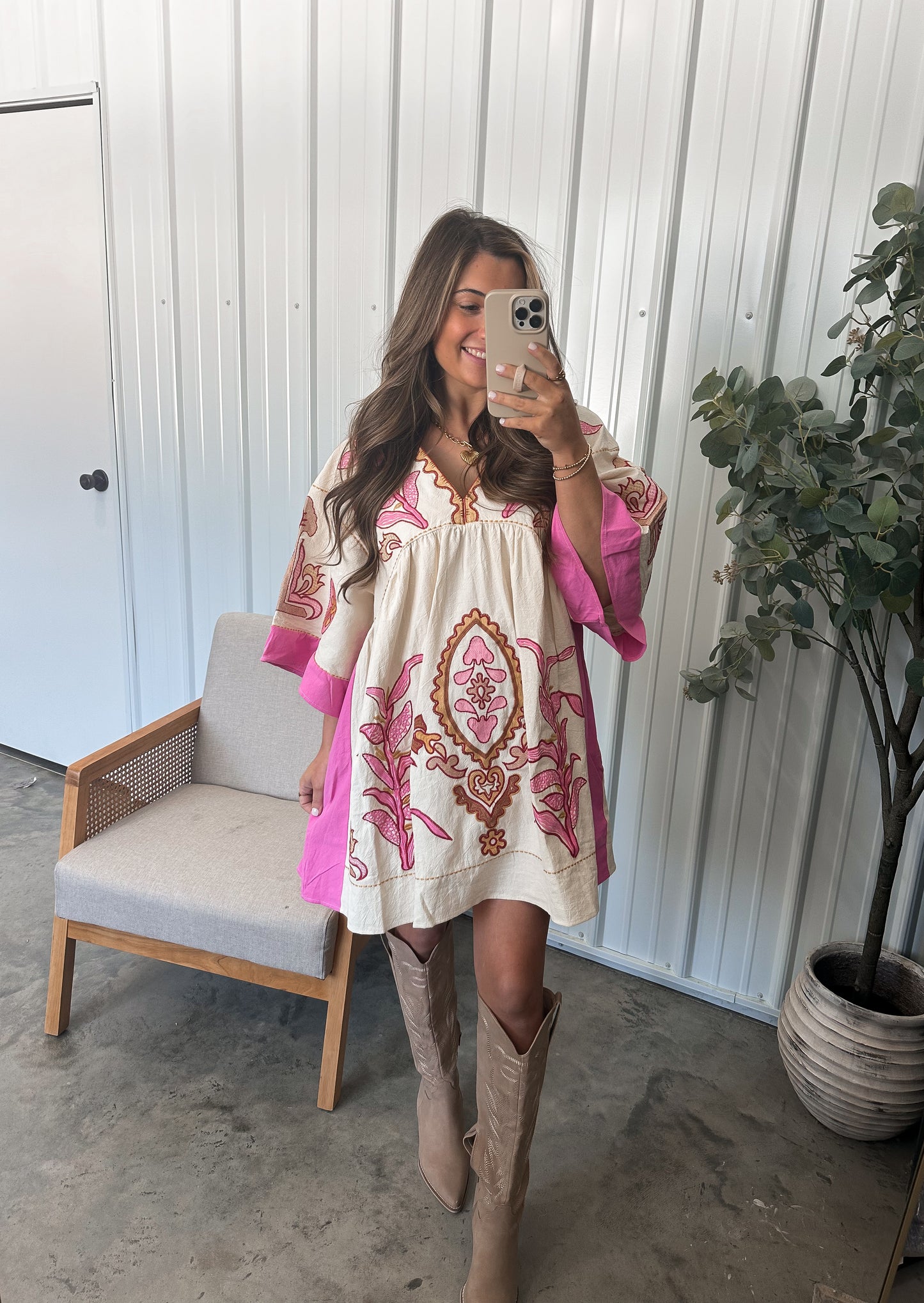 French Country Embroidered baby doll Dress