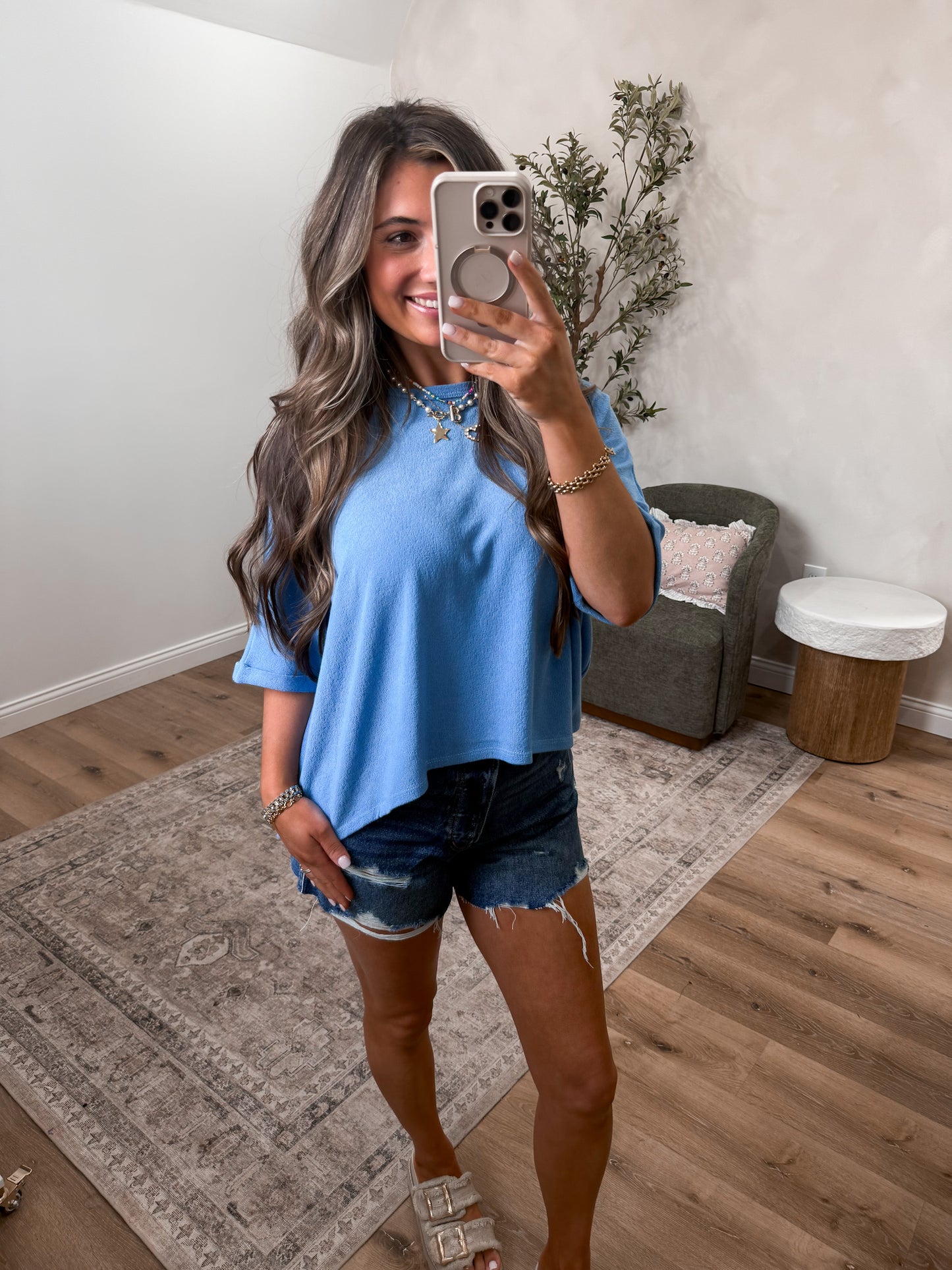 Classic Comfort Hi-Low Hacci Top - oxford blue