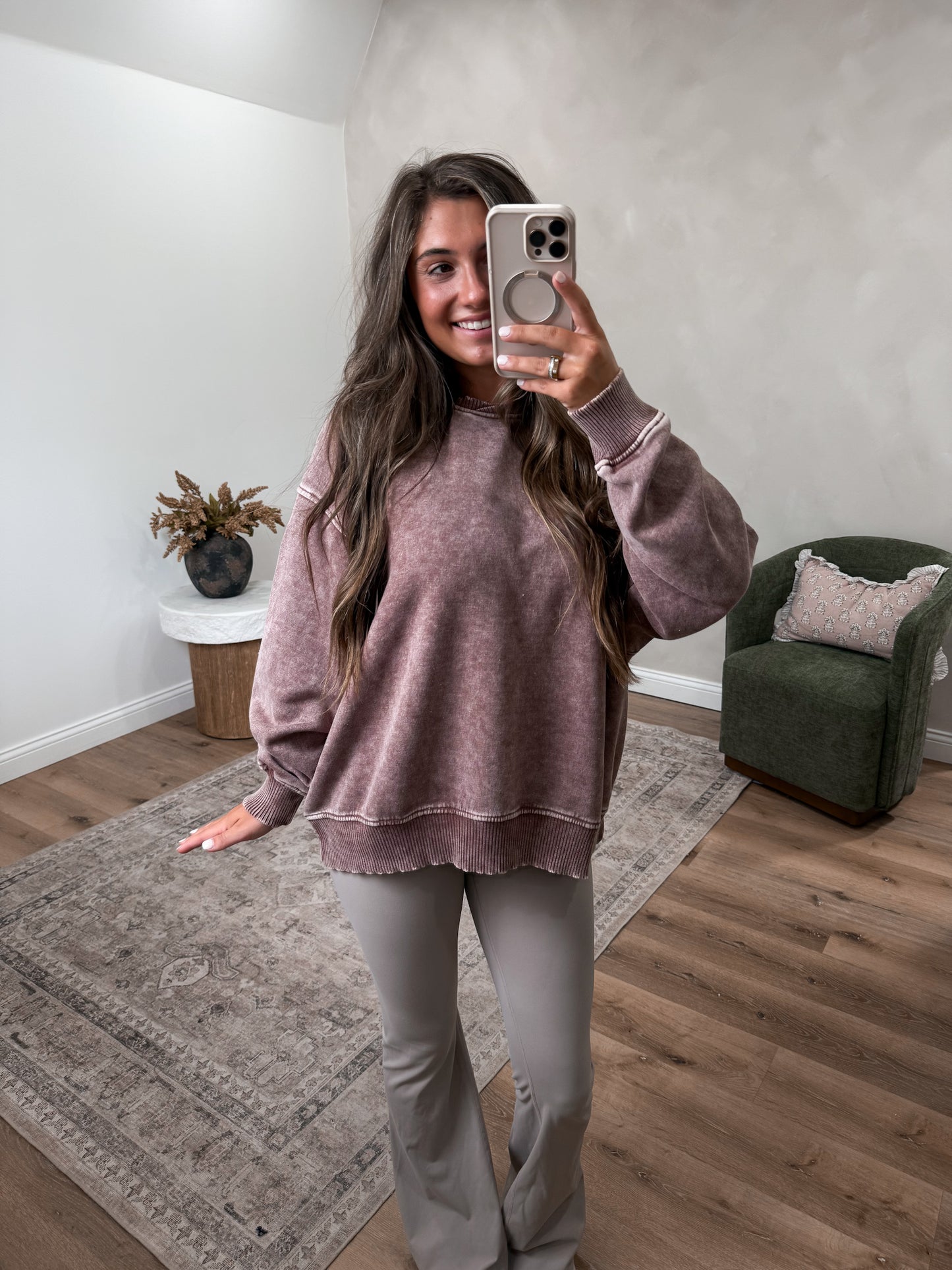Favorite crossover Washed Fleece Pullover - brown