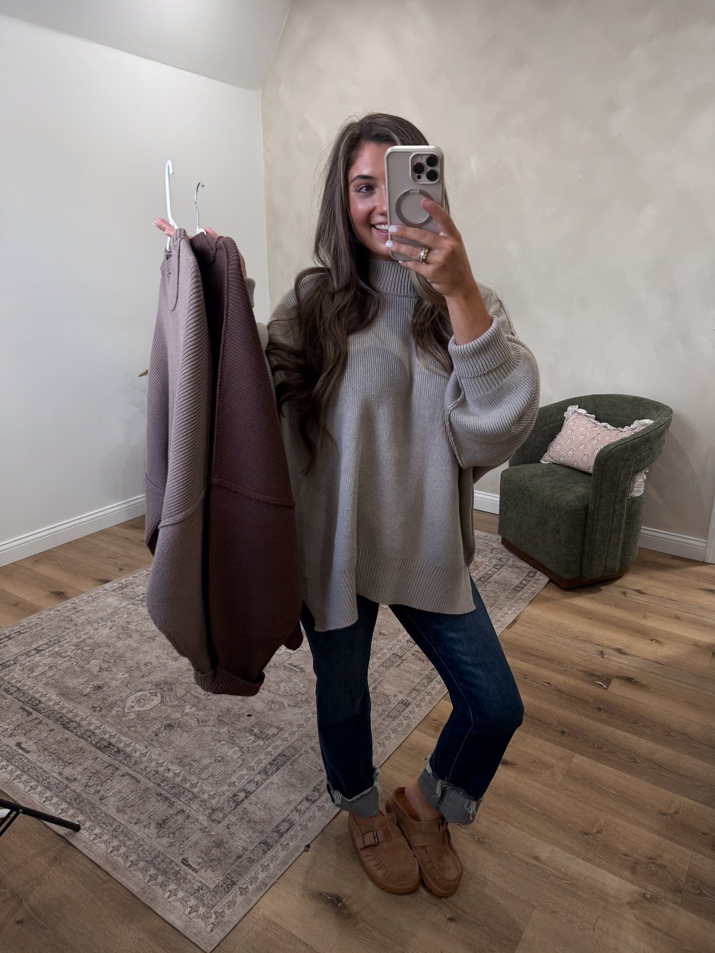 Dallas Side Slit Oversized Sweater - brown