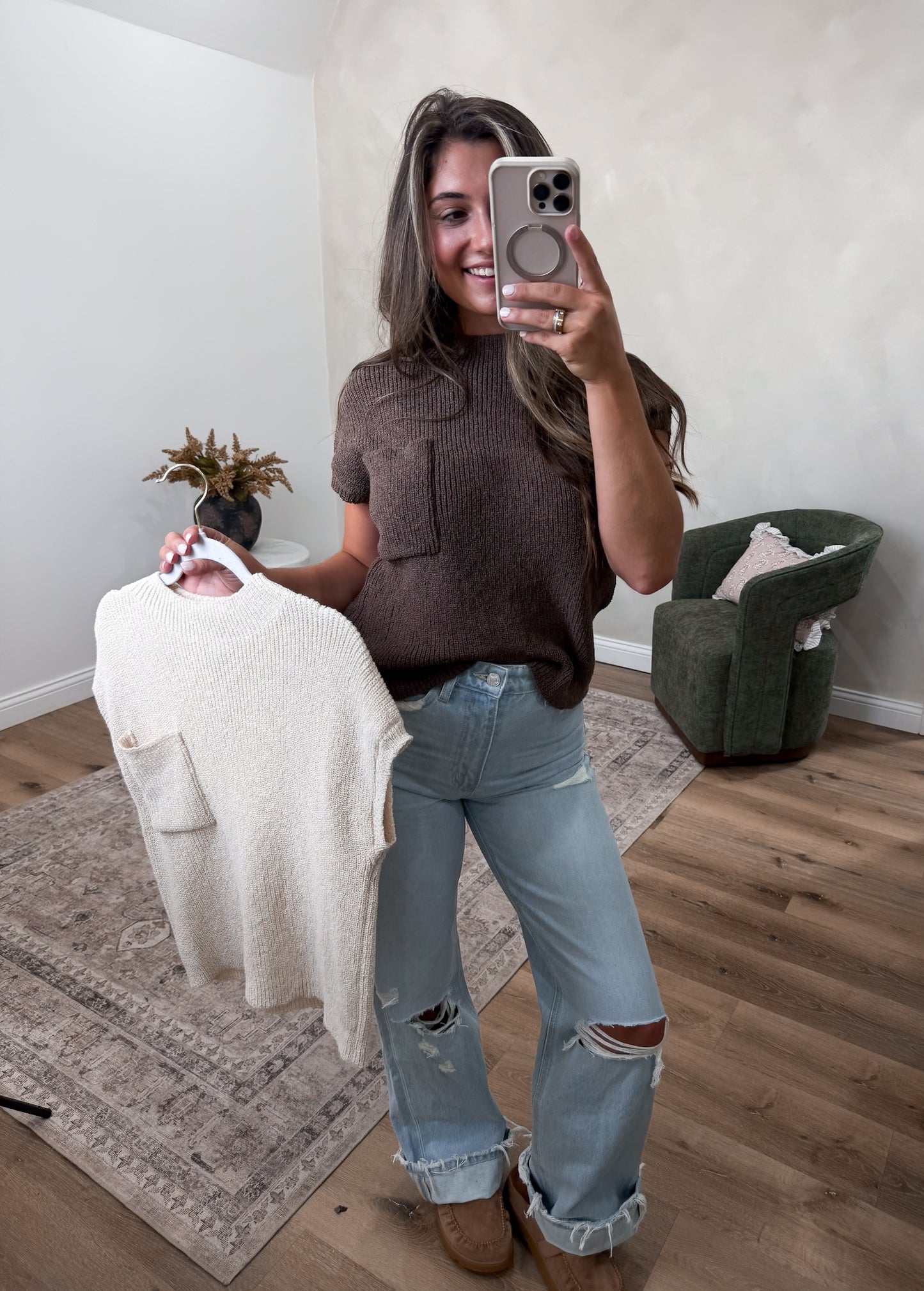Savannah pocket Sweater tee- light mocha