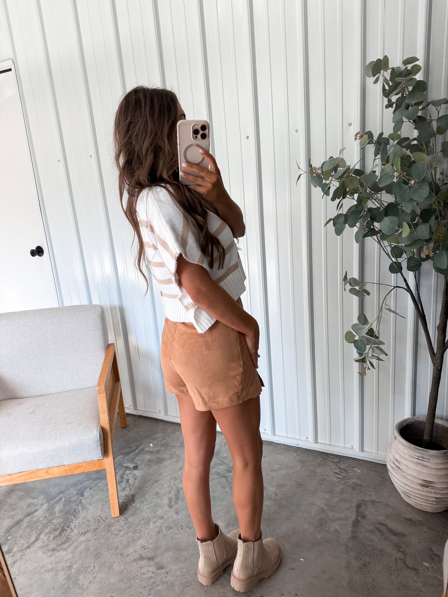 Suede Side Slit Skort- soft camel