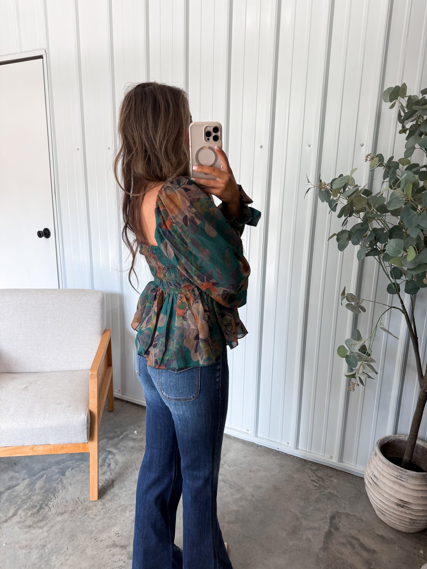 Pine Green Peasant Top