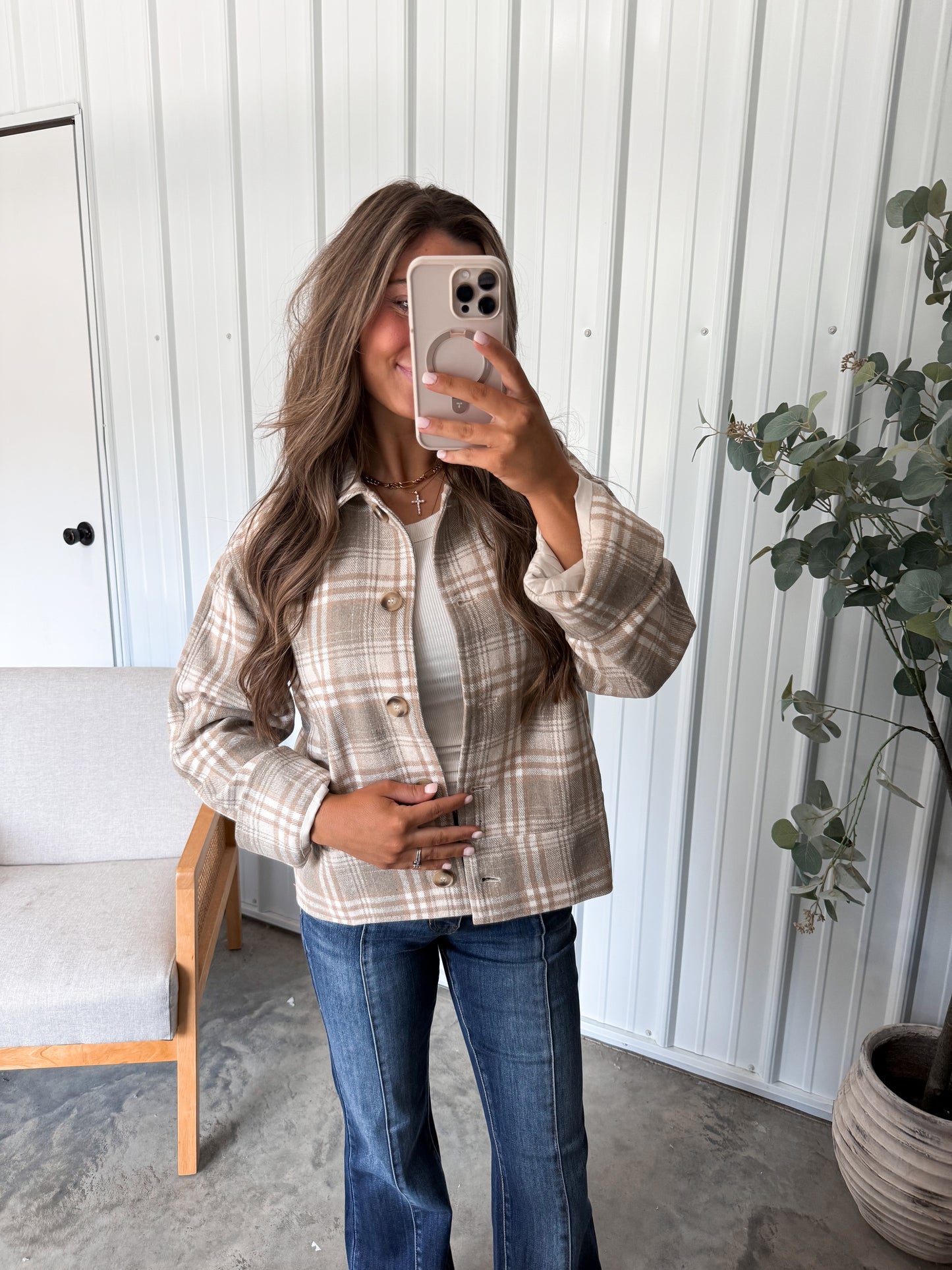 Payton Plaid Jacket- Taupe