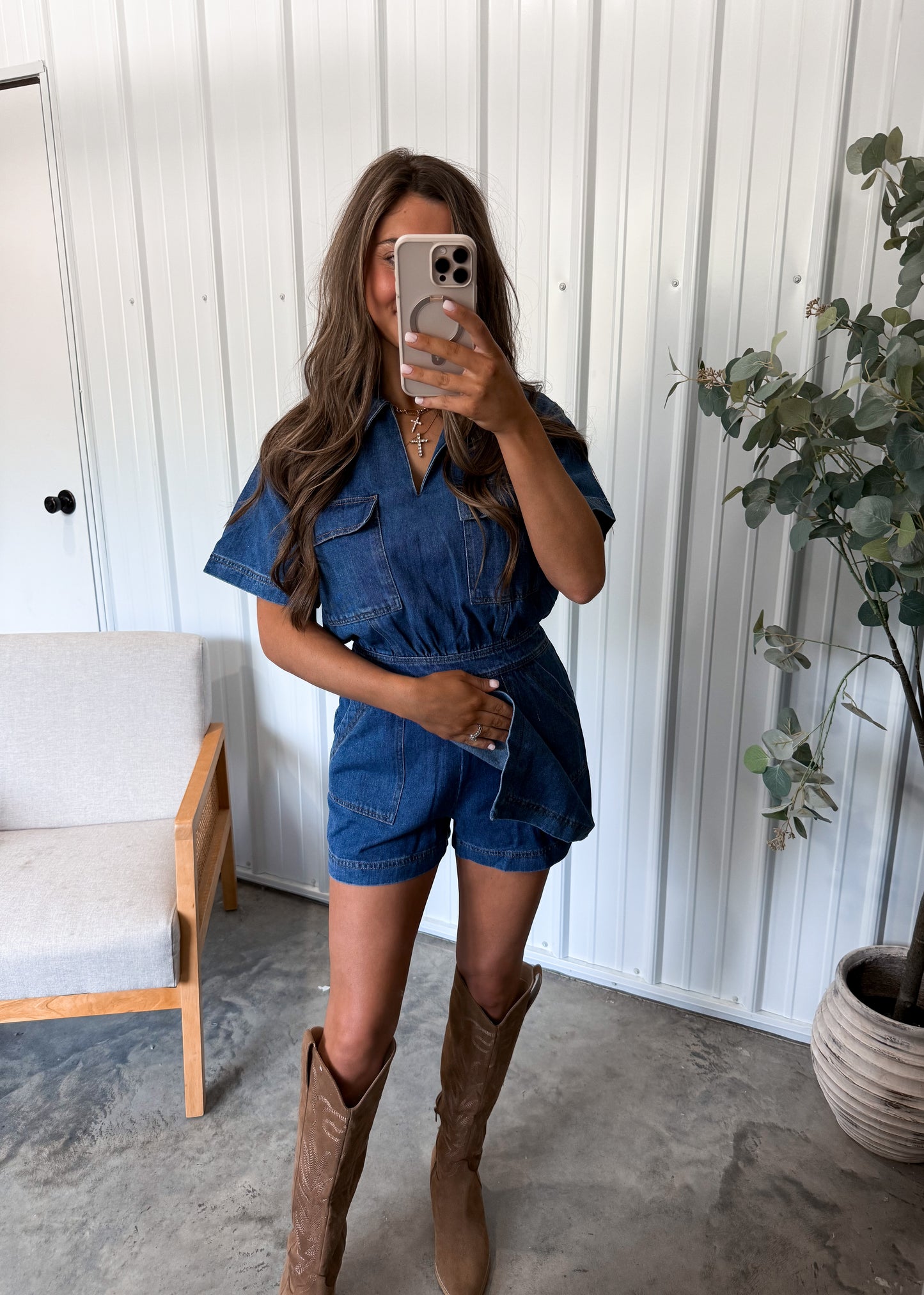 Wren Wrapped Denim Romper- Denim