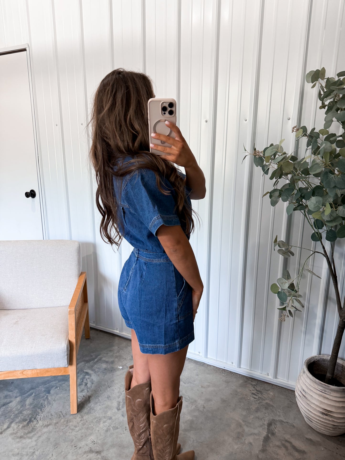Wren Wrapped Denim Romper- Denim