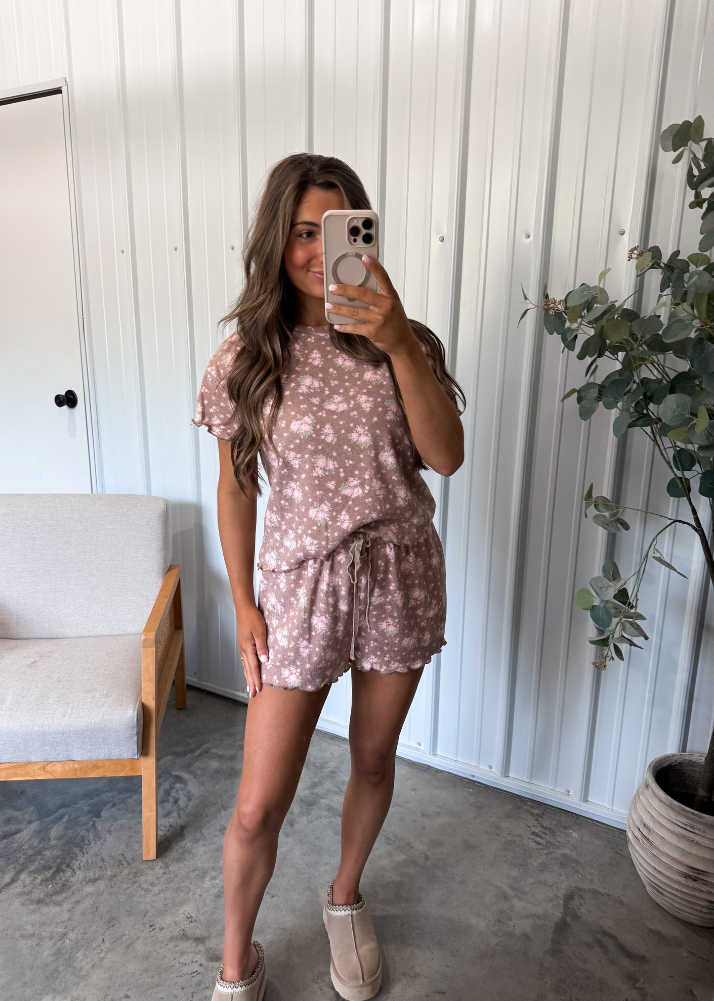 Kimberlee Floral Lounge Set- Brown/pink