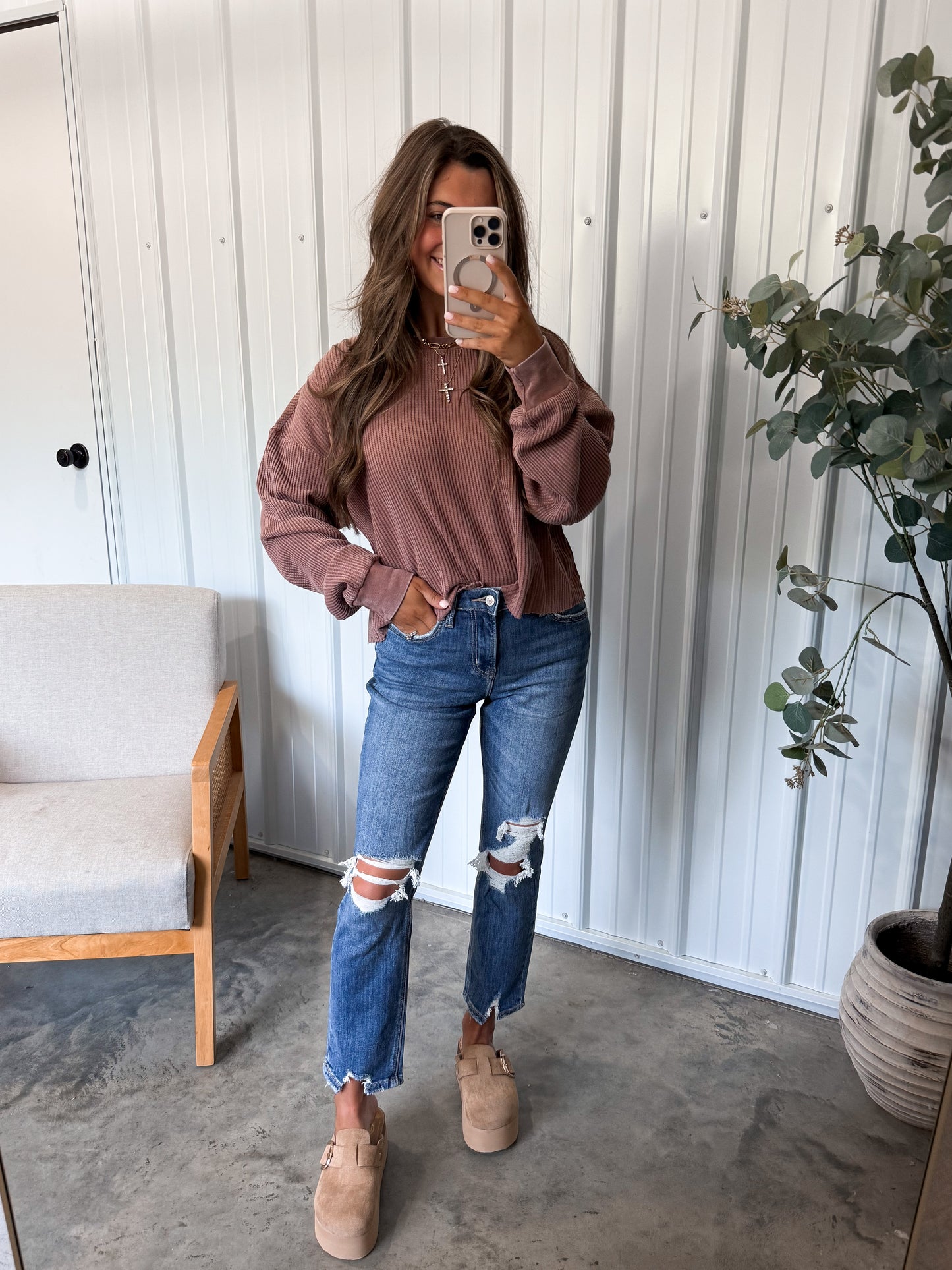 Whitney Washed Waffle Pullover- Restock!