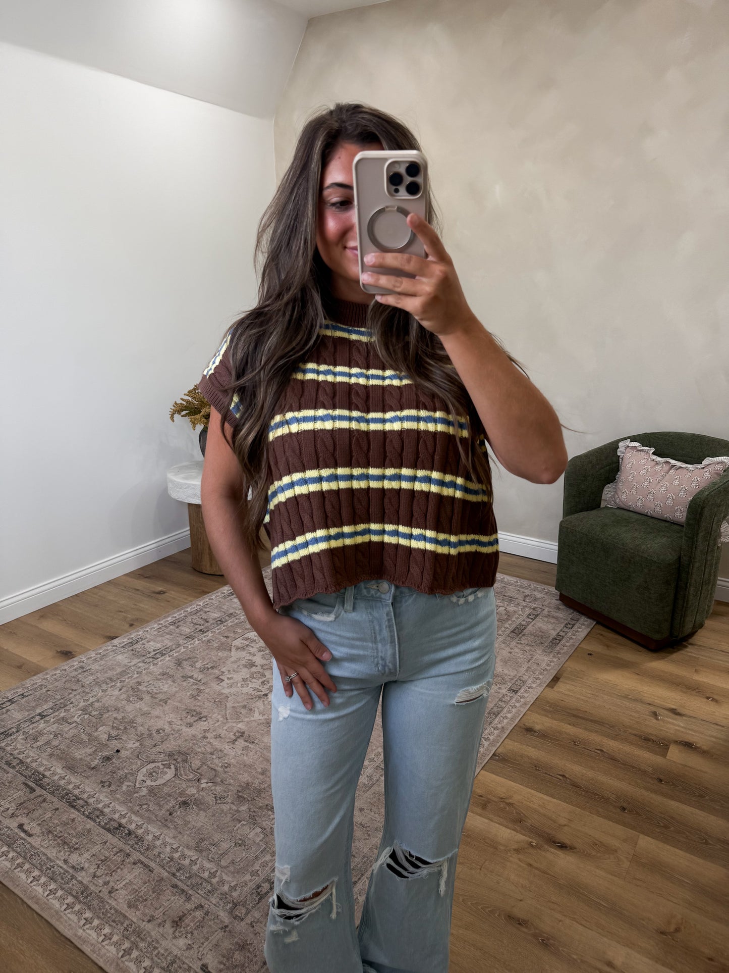 Lizzie Striped Knit Top - brown/butter